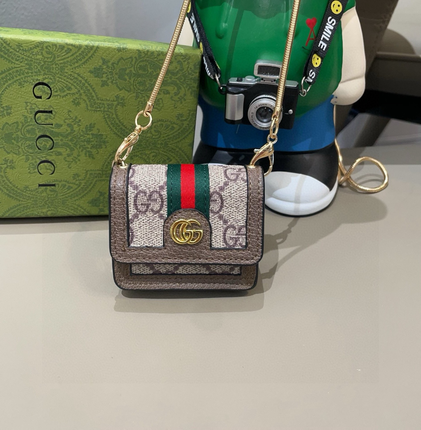 🔥Gucci古驰通用蓝牙耳机包，GUCCI oPhidia系列耳机包钥匙扣挂饰包饰！配长链条🉑️斜挎，挂