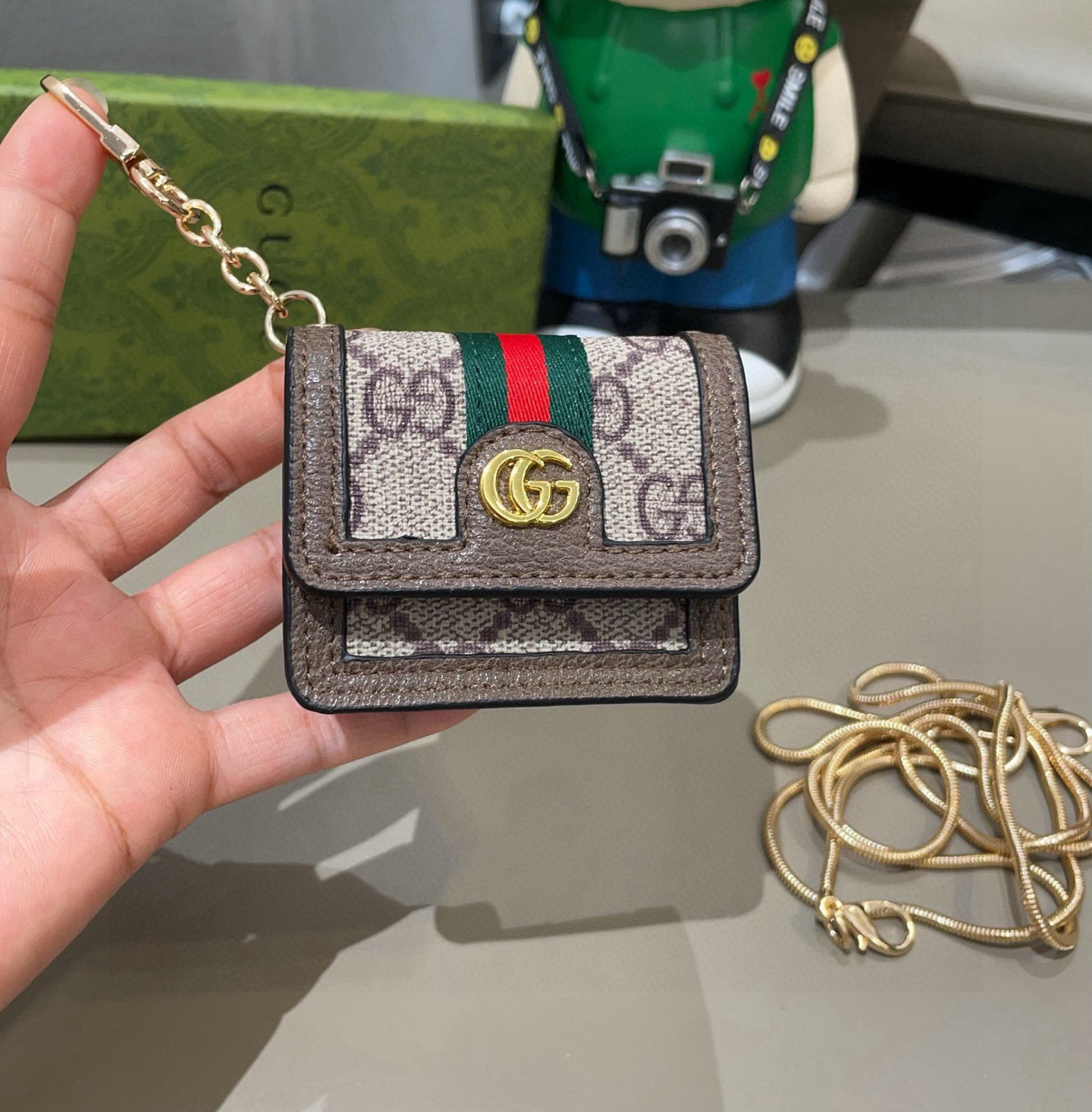 🔥Gucci古驰通用蓝牙耳机包，GUCCI oPhidia系列耳机包钥匙扣挂饰包饰！配长链条🉑️斜挎，挂