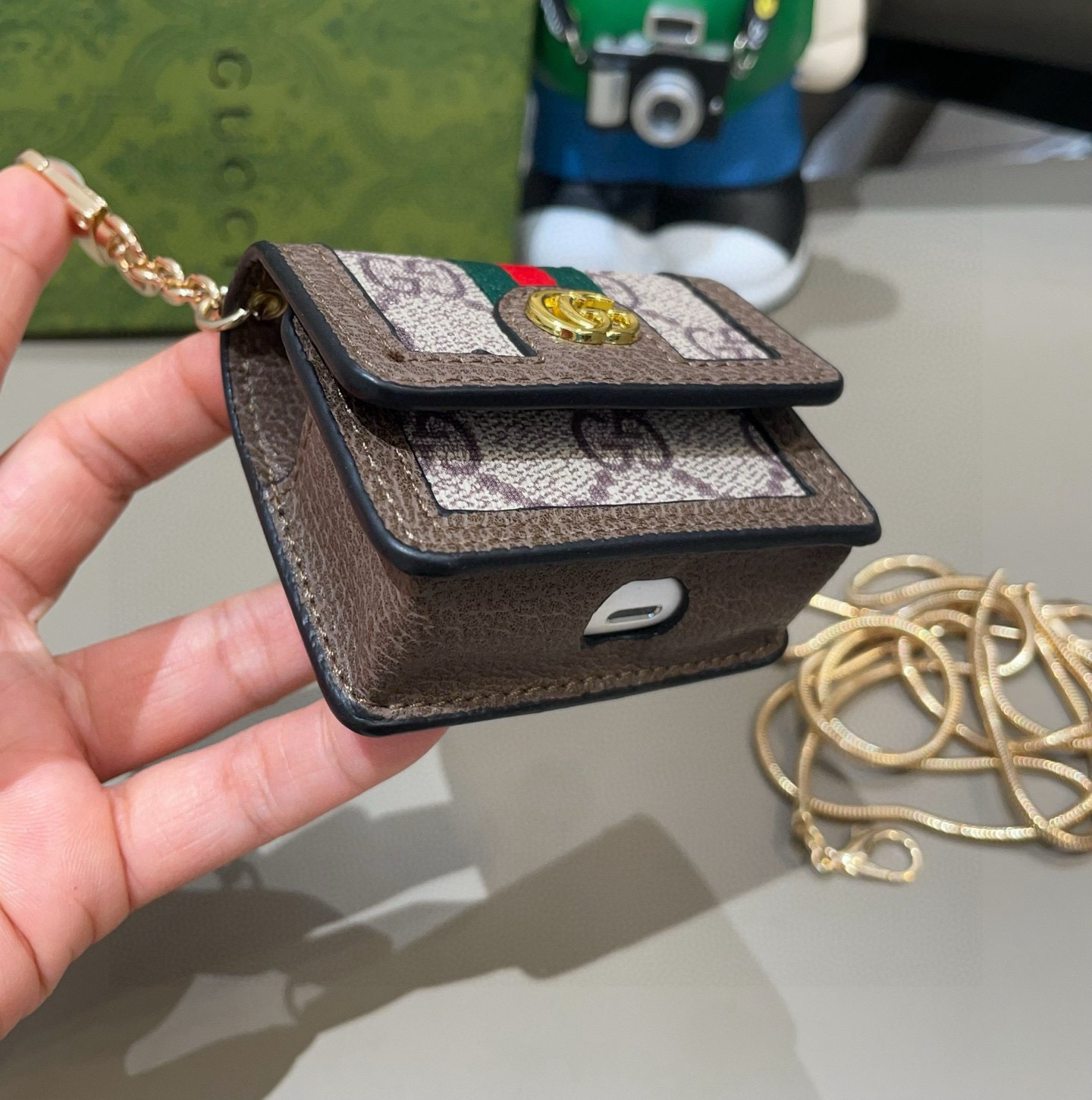 🔥Gucci古驰通用蓝牙耳机包，GUCCI oPhidia系列耳机包钥匙扣挂饰包饰！配长链条🉑️斜挎，挂