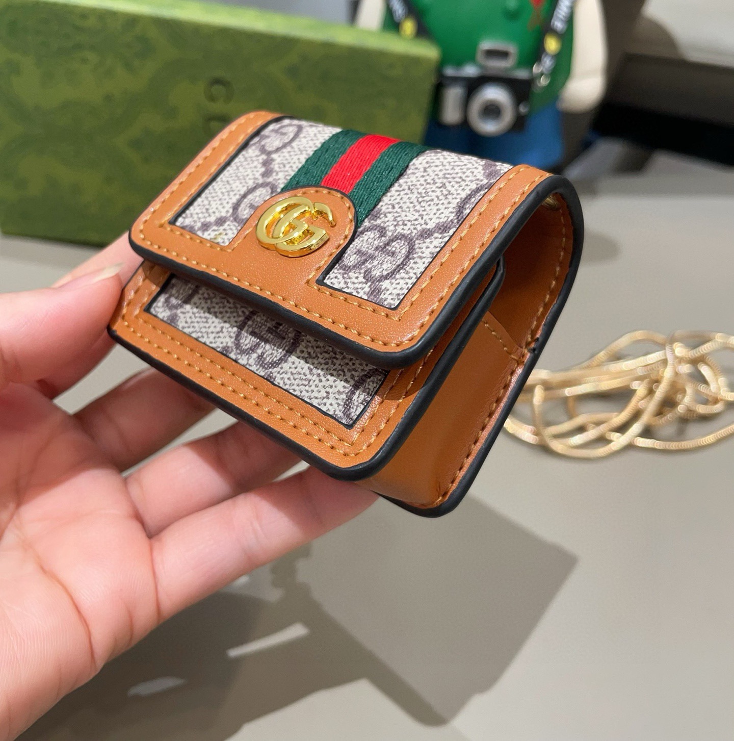 🔥Gucci古驰通用蓝牙耳机包，GUCCI oPhidia系列耳机包钥匙扣挂饰包饰！配长链条🉑️斜挎，挂