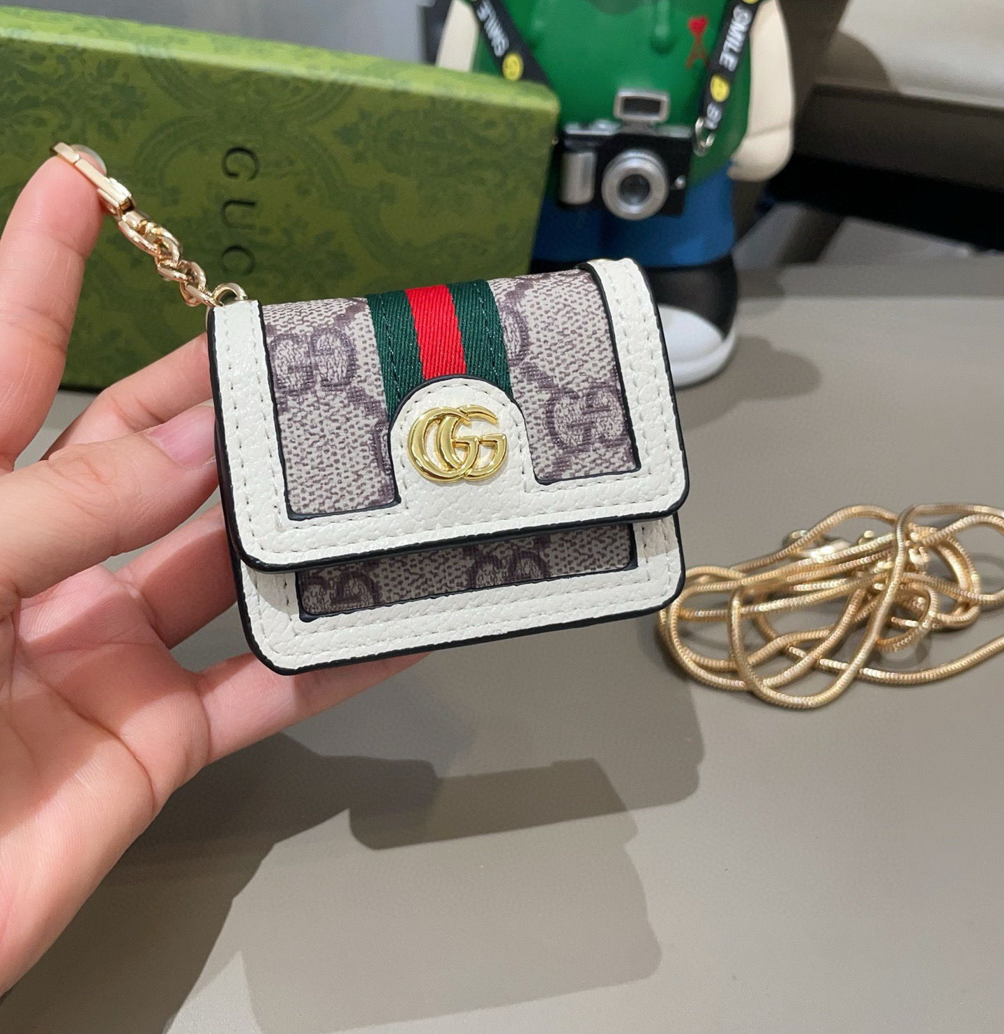 🔥Gucci古驰通用蓝牙耳机包，GUCCI oPhidia系列耳机包钥匙扣挂饰包饰！配长链条🉑️斜挎，挂