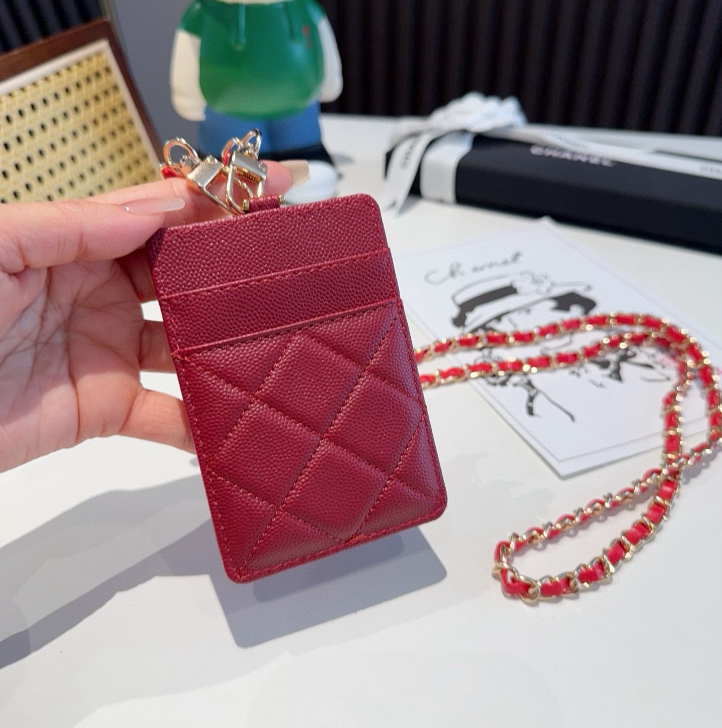 🔥香奈儿菱格绣花链条卡包 工牌🪪卡包 香奈儿卡包 链条挂脖设计🉑拆卸