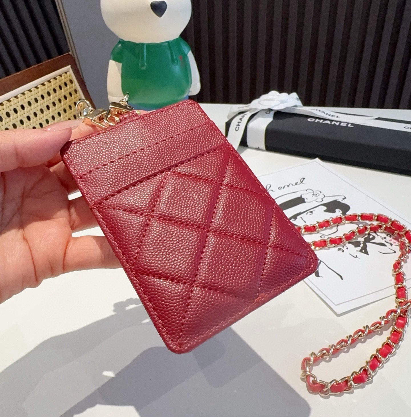 🔥香奈儿菱格绣花链条卡包 工牌🪪卡包 香奈儿卡包 链条挂脖设计🉑拆卸