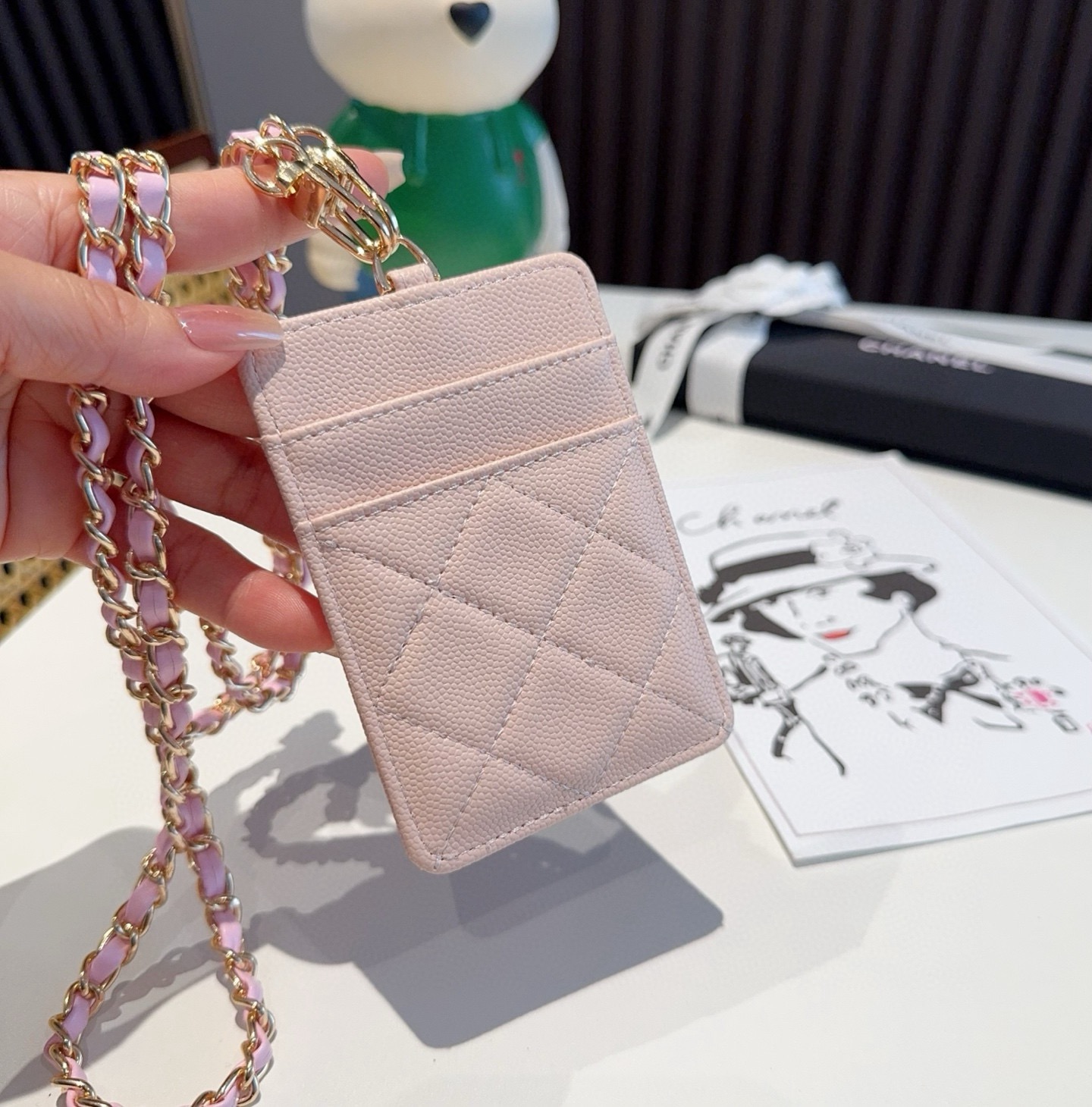 🔥香奈儿菱格绣花链条卡包 工牌🪪卡包 香奈儿卡包 链条挂脖设计🉑拆卸