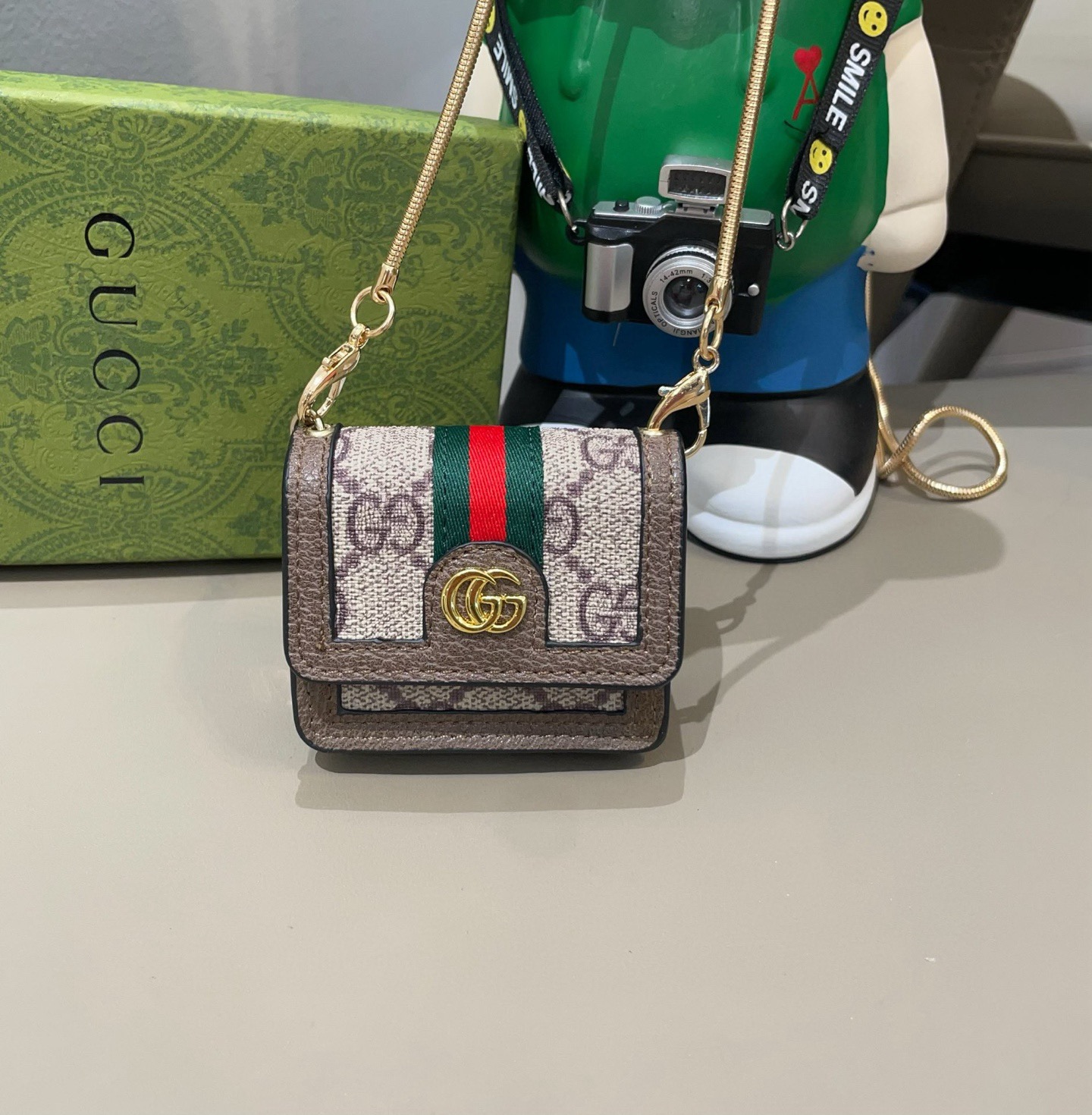 Gucci古驰通用蓝牙耳机包，GUCCI oPhidia系列耳机包钥匙扣挂饰包饰！配长链条🉑️斜挎，挂包