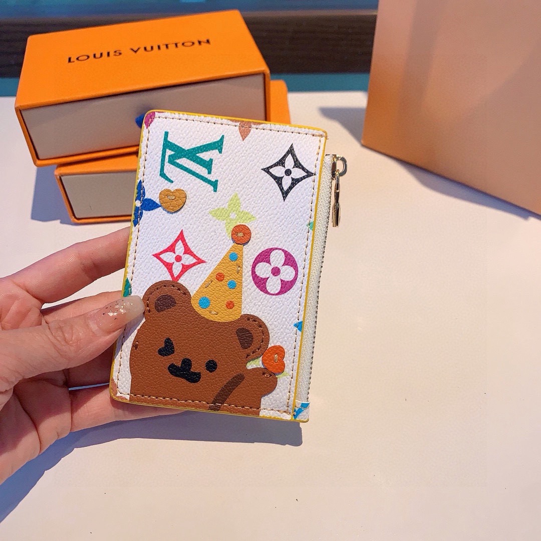 独家新品LV卡通老花卡包，经典老花零钱包，圣诞熊🐻 小柴犬、米妮乔巴唐老鸭卡包零钱包两用，超纤材质 五金