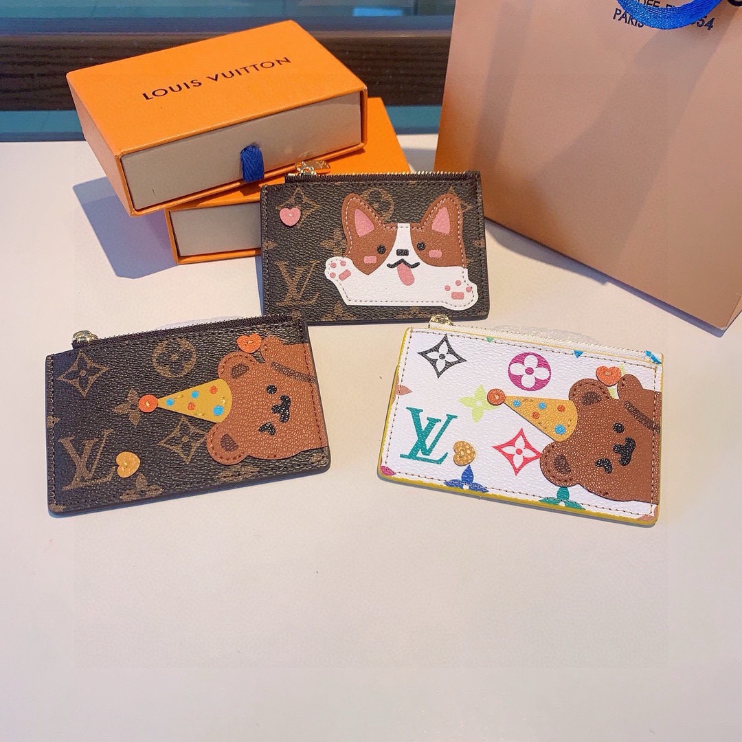 独家新品LV卡通老花卡包，经典老花零钱包，圣诞熊🐻 小柴犬、米妮乔巴唐老鸭卡包零钱包两用，超纤材质 五金