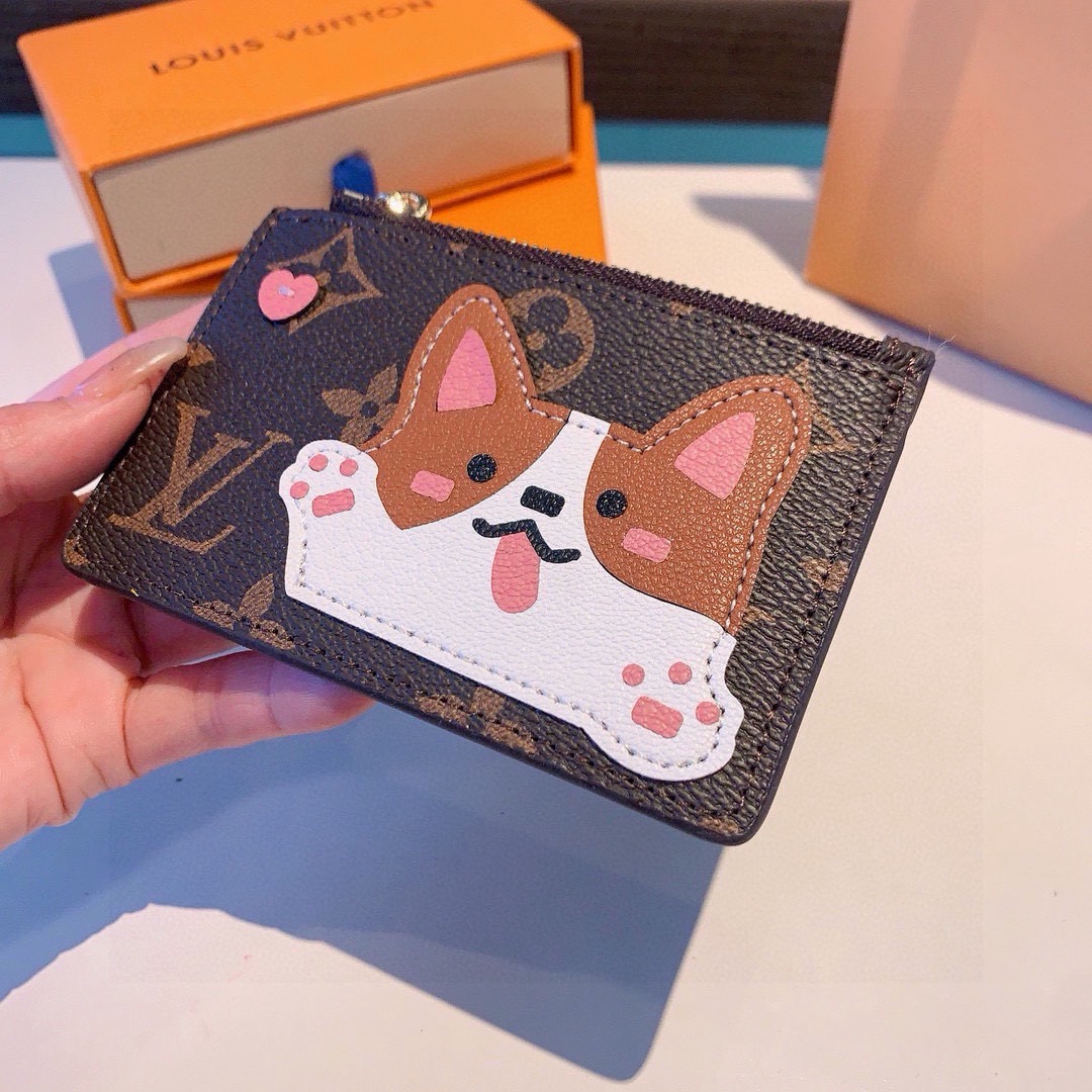 独家新品LV卡通老花卡包，经典老花零钱包，圣诞熊🐻 小柴犬、米妮乔巴唐老鸭卡包零钱包两用，超纤材质 五金