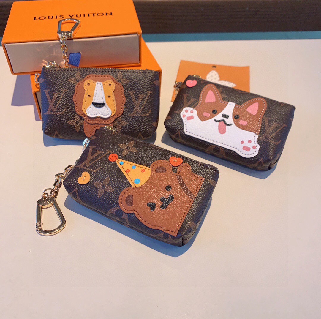 LV村上隆合作款熊猫零钱包卡包 挂饰☀️Louis Vuitton 路易威登lv钥匙扣钥匙包卡包PU材质 原版logo 