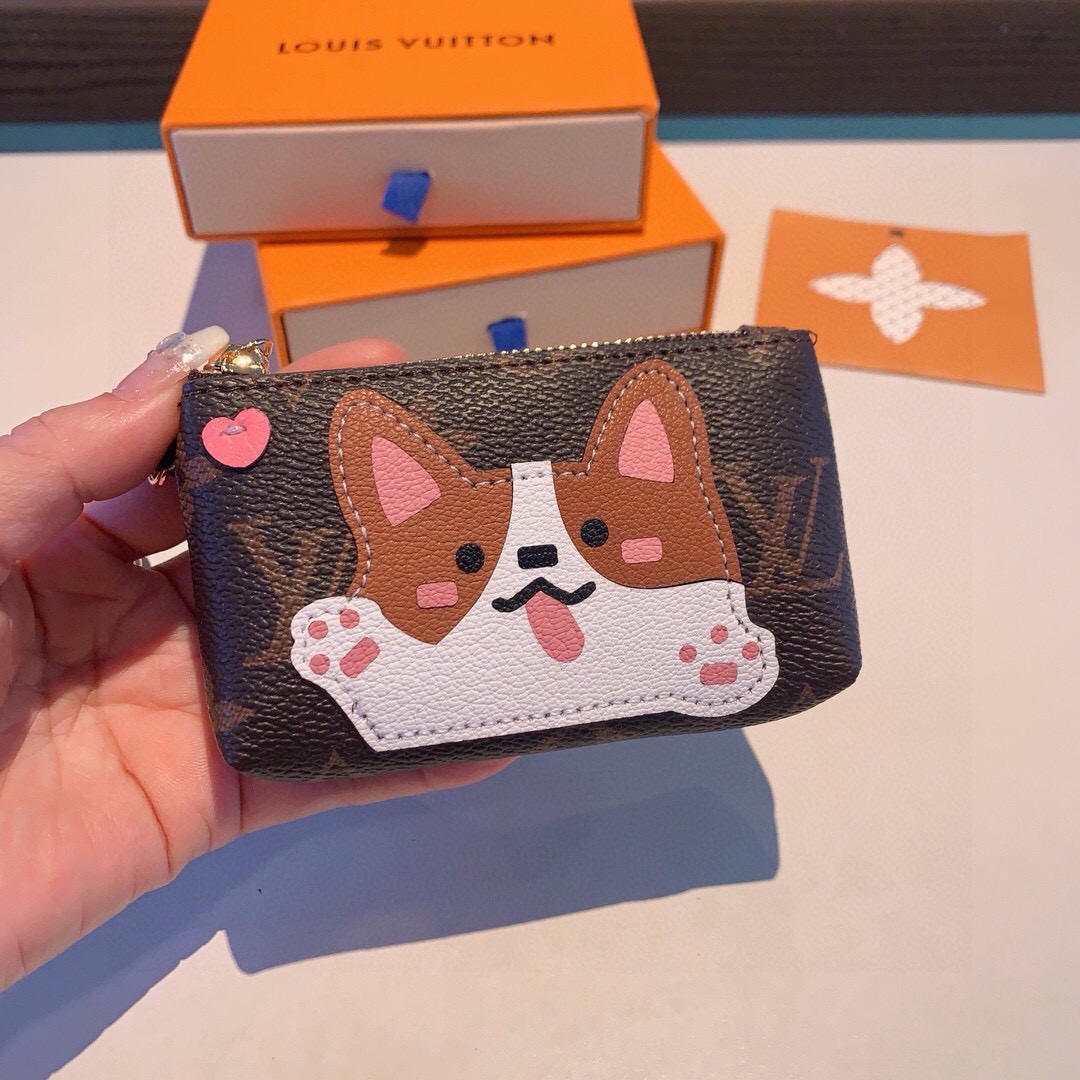 LV村上隆合作款熊猫零钱包卡包 挂饰☀️Louis Vuitton 路易威登lv钥匙扣钥匙包卡包PU材质 原版logo 