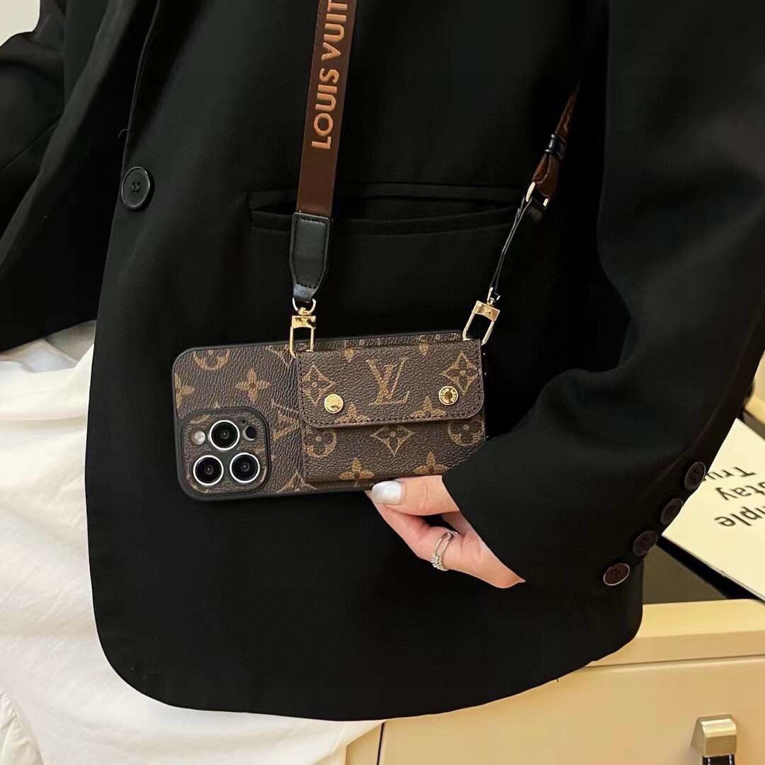 上新LV经典老花斜挎左右开卡包手机壳 LV经典款拼色四包围边贴绒布侧边烫金贴皮[666][666] 摄像头精孔可过镜头膜