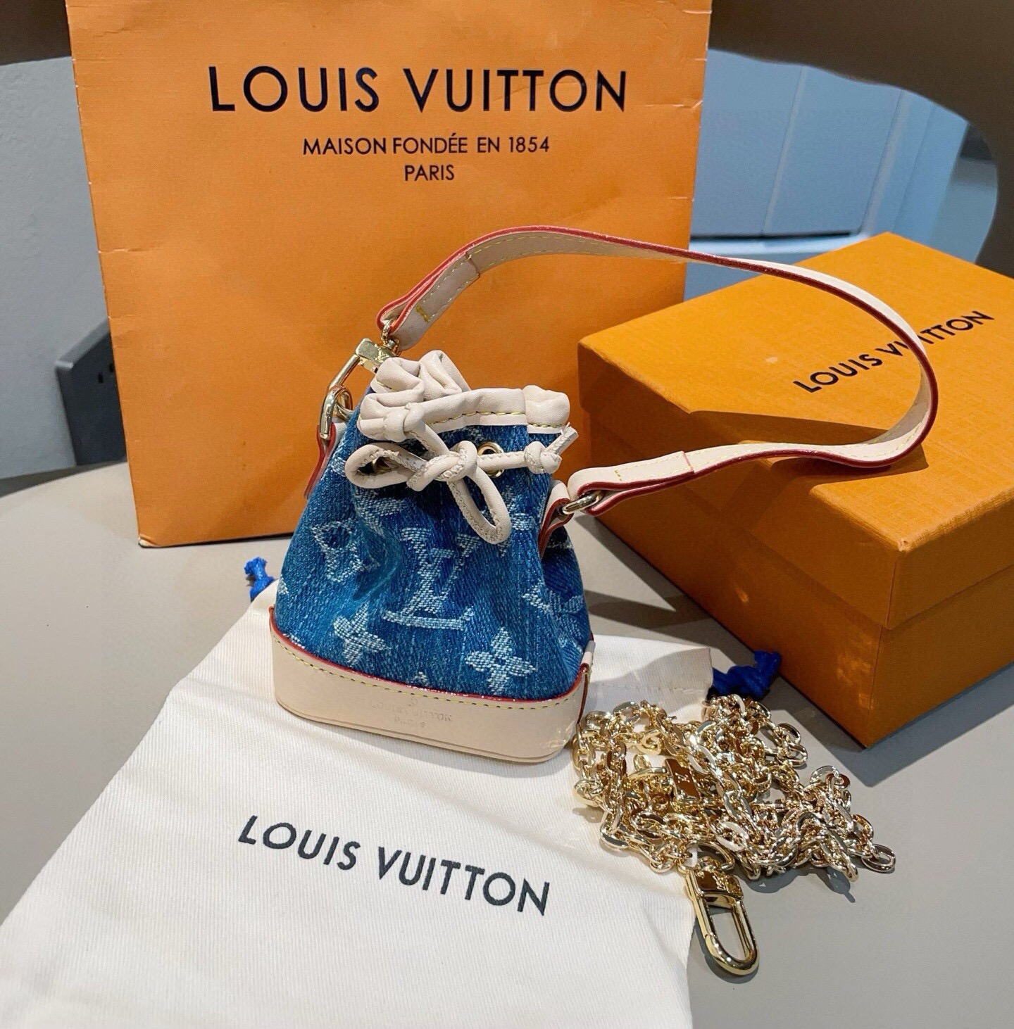 配链条❗️新品❗️ MICRO NOE 包饰 斜挎mini包包钥匙扣 Louis Vuitton 路易威登lv迷你牛仔水