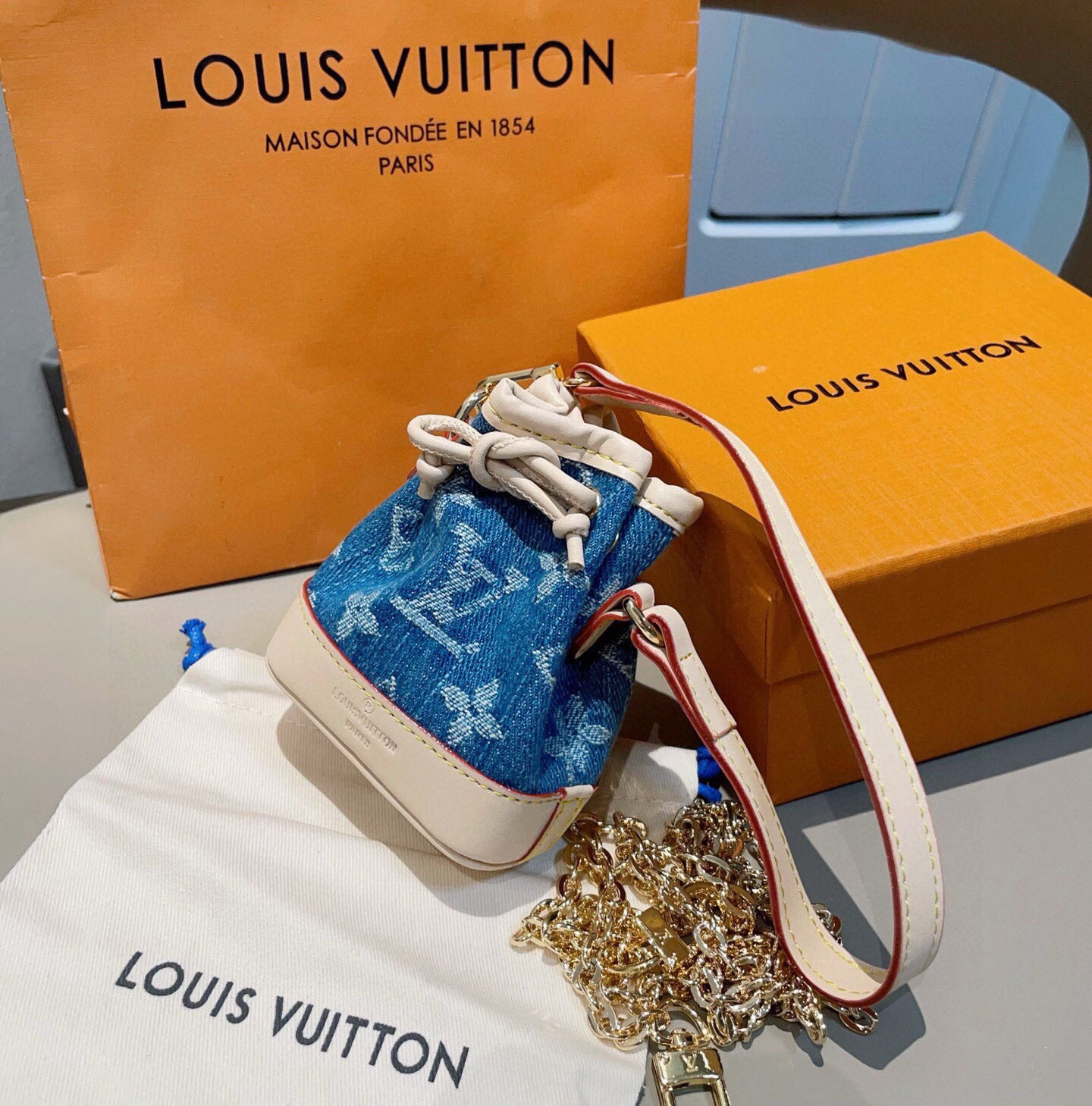 配链条❗️新品❗️ MICRO NOE 包饰 斜挎mini包包钥匙扣 Louis Vuitton 路易威登lv迷你牛仔水