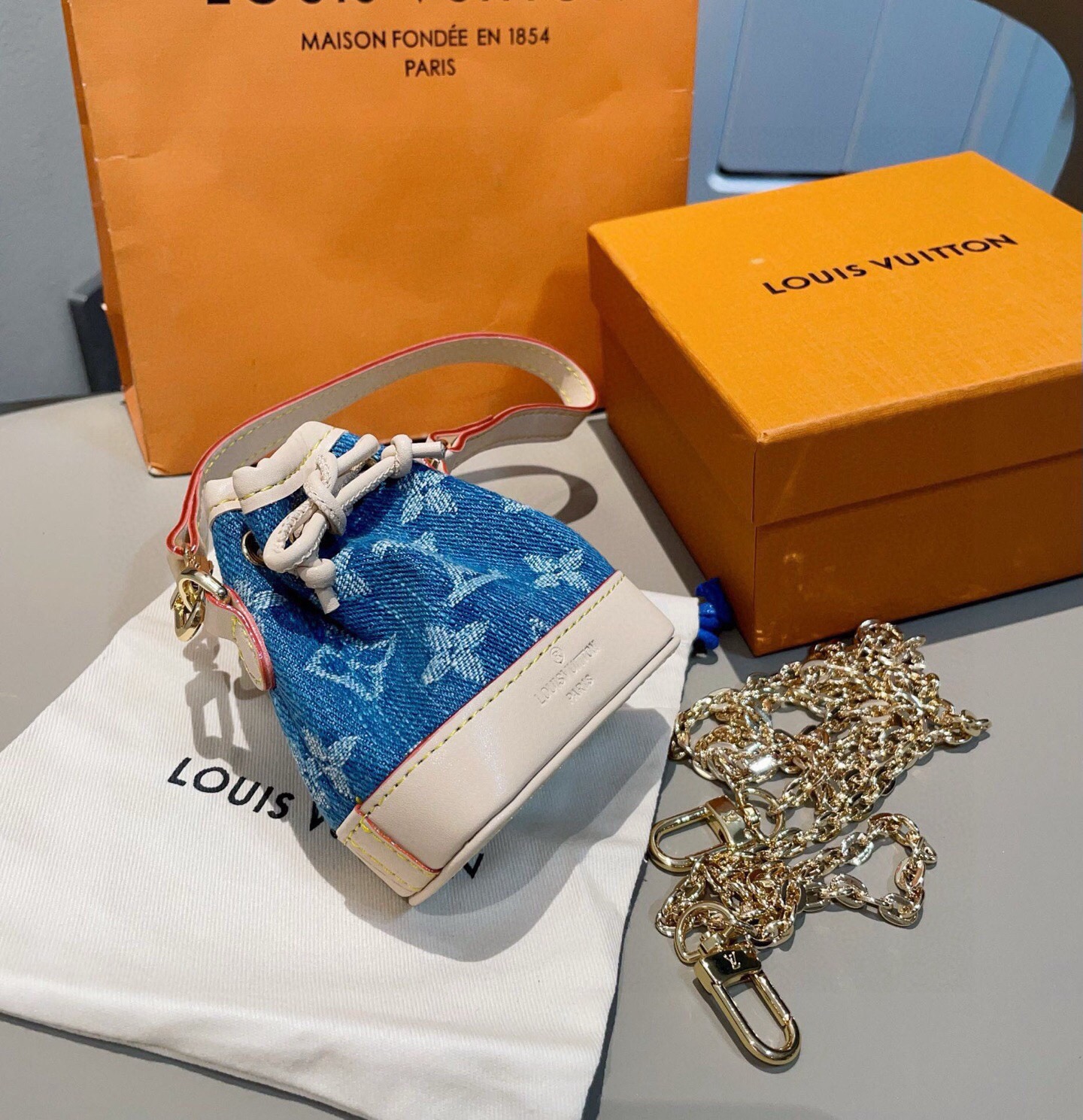 配链条❗️新品❗️ MICRO NOE 包饰 斜挎mini包包钥匙扣 Louis Vuitton 路易威登lv迷你牛仔水