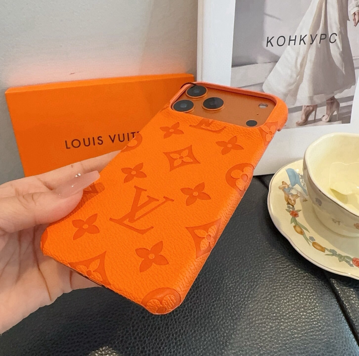 星宇橙系列 lv 荔枝纹牛皮压纹手机壳 型号：为了不出现报错型号，请打开本机查看手机设置显示的型号⚠️⚠️⚠️ iPho