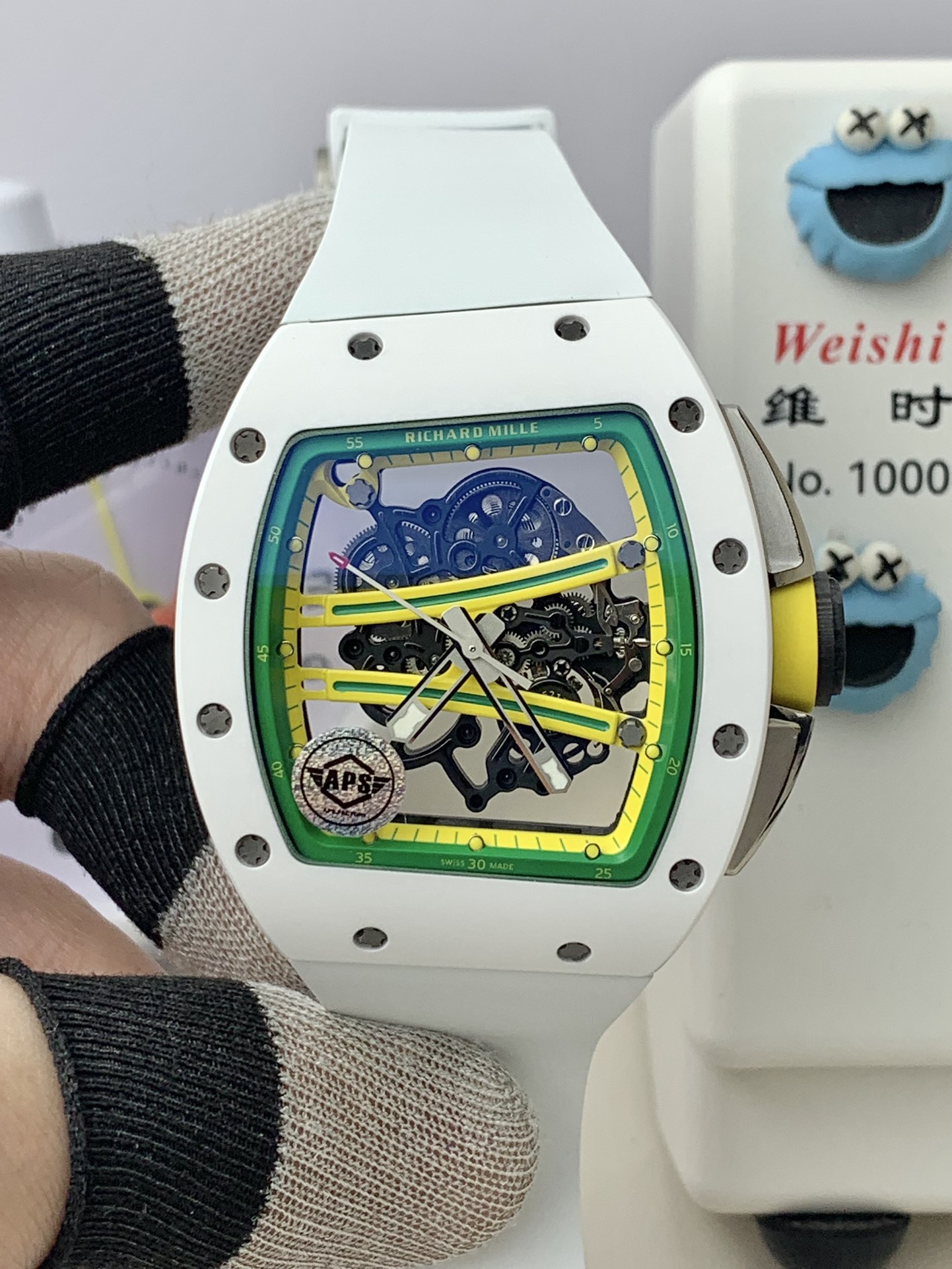 NO:158466,AS Richard RM061 White Ceramic Green Runway,19860909AS 理查德RM061 白陶瓷绿跑道,,Watch