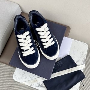 Dior Skateboard Shoes Sneakers Unsurpassed Quality Blue Dark Navy White Yellow Printing Unisex Cowhide Denim PU Rubber Sheepskin TPU Fall Collection Oblique Casual