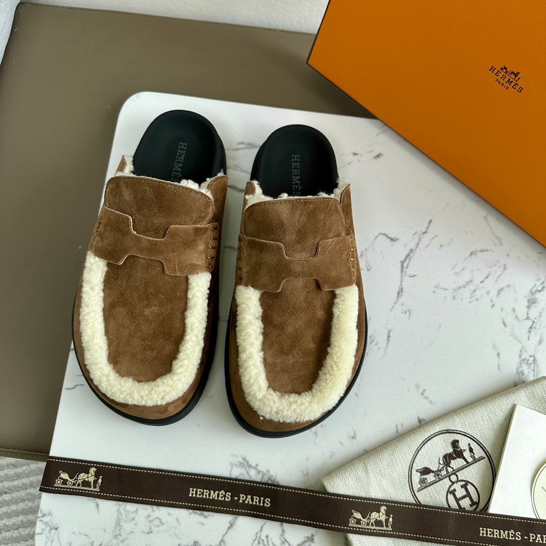 Hermes Shoes Half Slippers Perfect Replica
 Unisex Chamois Fall/Winter Collection