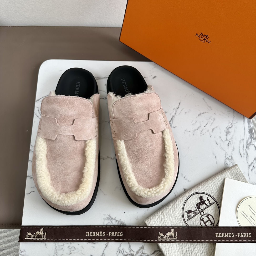 Hermes Shoes Half Slippers Unisex Chamois Fall/Winter Collection