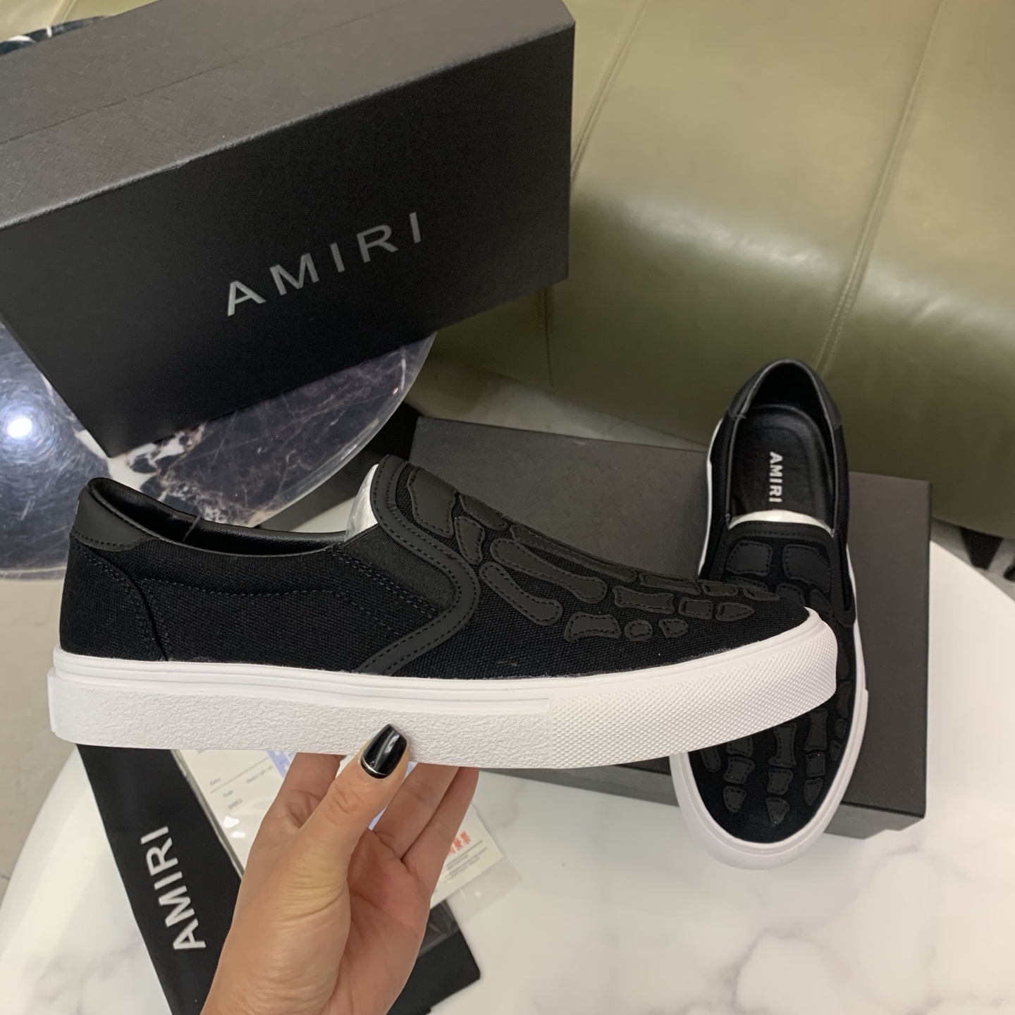 Amiri Men's Bone Print Leather Slip-On Sneakers Fashion Casual Shoes 8 i1744094634444 8181 0 6