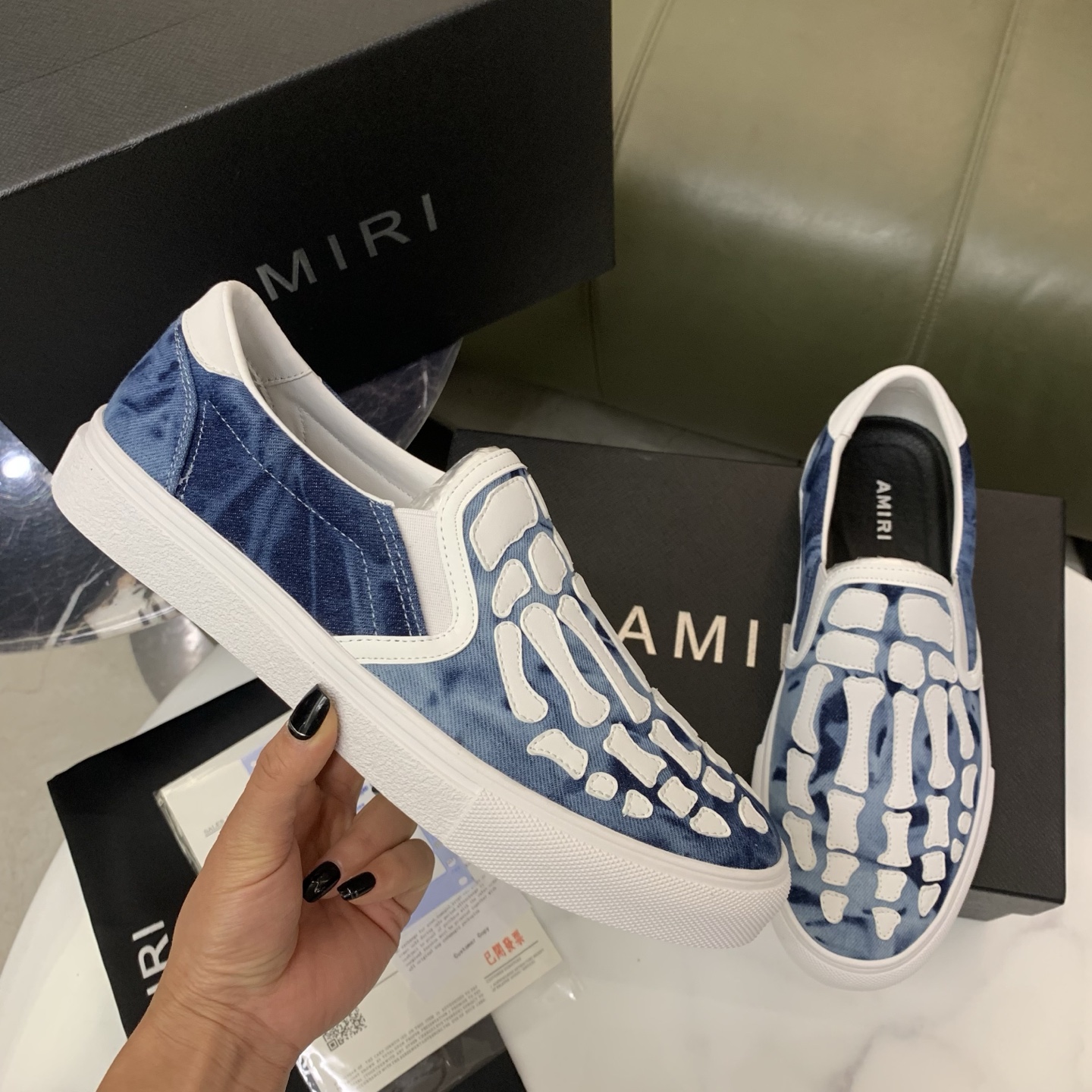 Amiri Men's Bone Print Slip-On Sneakers - Leather, Comfortable & Stylish 7 i1744094970670 8790 0 5