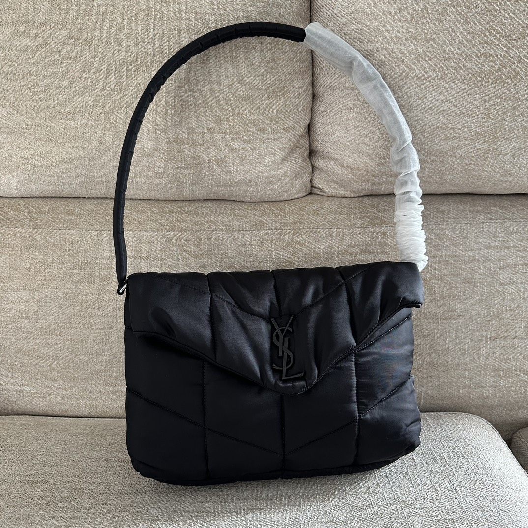 Saint Laurent ysl shoulder bag, new model, made of regenerated nylon, with cotton lining, embellished with intertwined metal YSL letter logo, mag