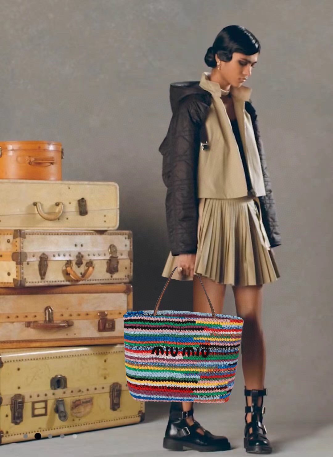 Miu Miu Hot model! miumiu rainbow tote shopping bag