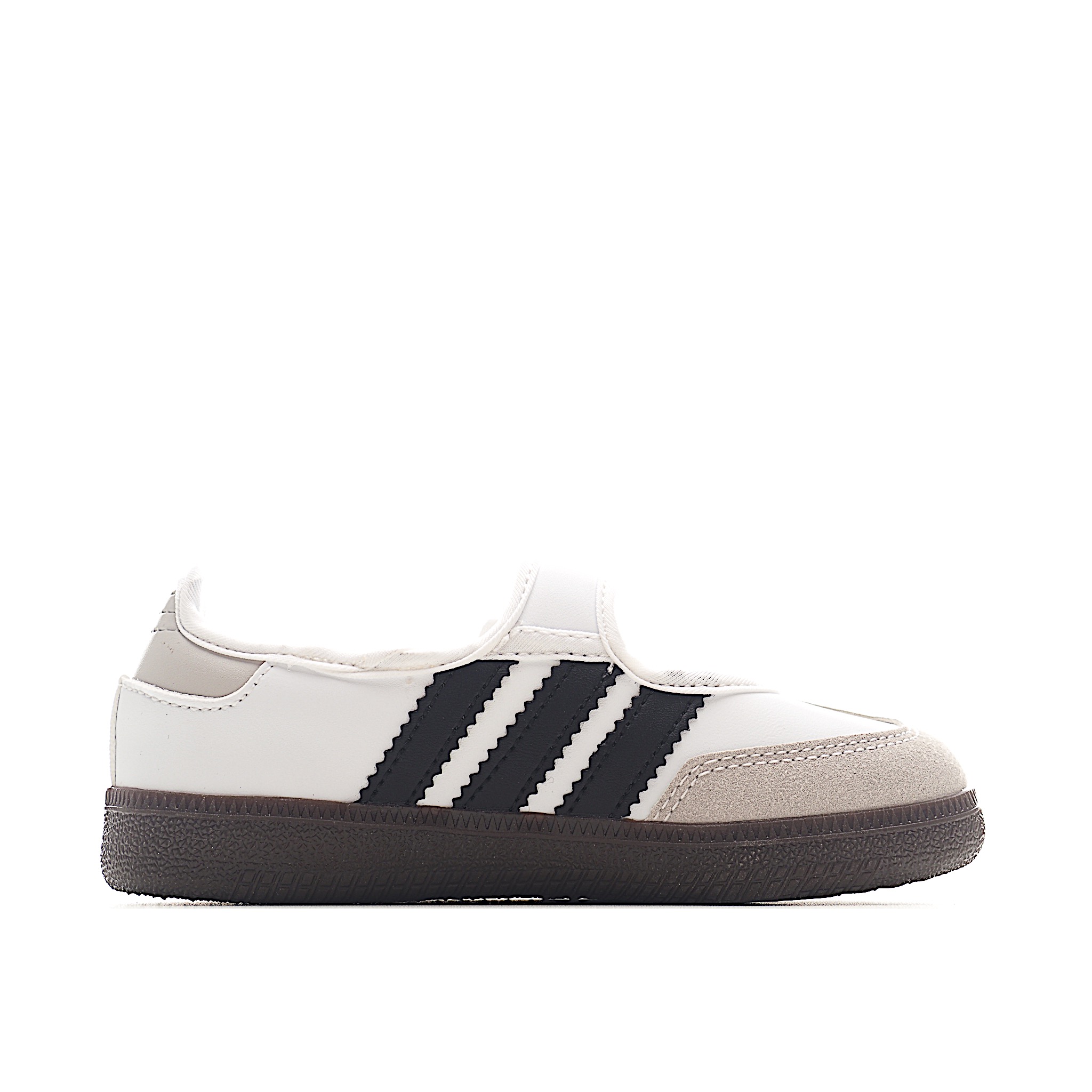 图片[2]-AD 桑巴 玛丽珍儿童休闲鞋 采用现代风格融入时尚的玛丽珍美学，这款低调的鞋子采用光滑的皮革鞋面和标志性的锯齿状条纹，为传统风格注入了新鲜感。光滑的缎面衬里赋予鞋子奢华感，抓地力强的橡胶外底保持经典外观。从室内运动鞋到街头服饰主打单品。 尺码：22-37-选品中心