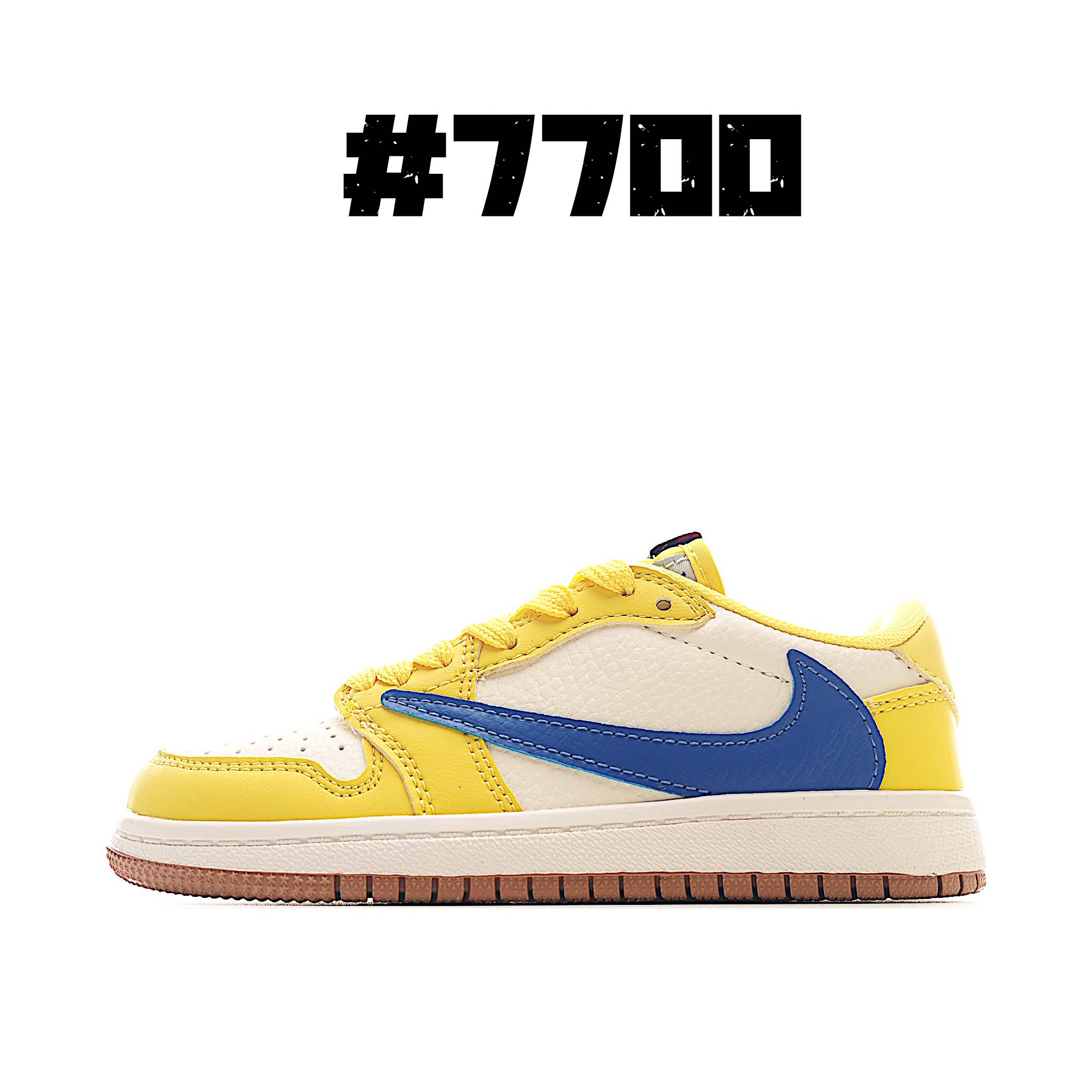 AJ 1 倒勾低帮联名儿童篮球鞋 这款时尚与舒适并存的潮流鞋，其耐磨鞋底和优质材料确保小脚始终舒适，适合各种日常活动，使其成为儿童运动鞋爱好者的完美选择。鞋跟采用联合品牌细节，脚下饰有标志性的双色橡胶鞋底，确保您的孩子在场上踢得最好。 尺码：24-37-选品中心