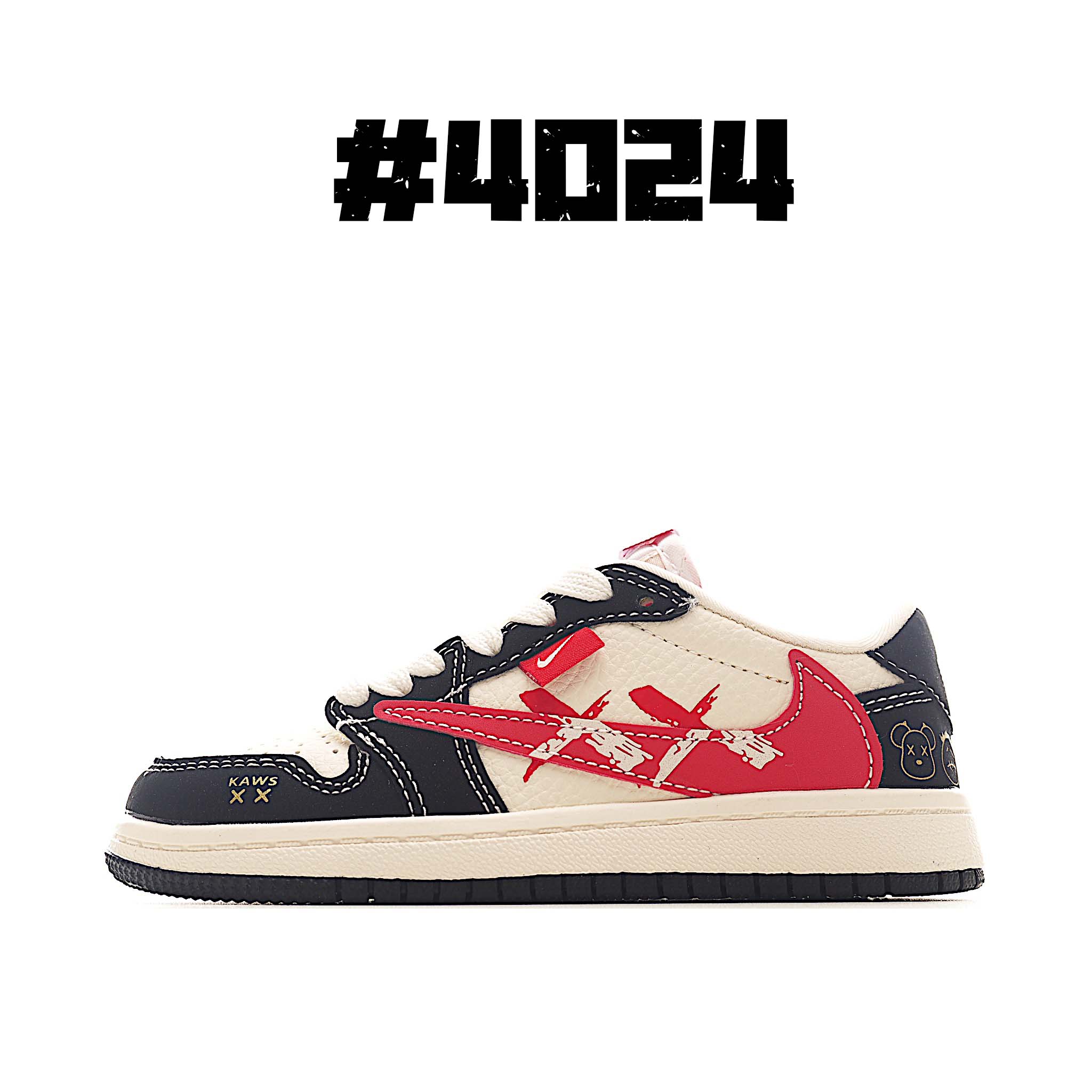 图片[9]-AJ 1 倒勾低帮联名儿童篮球鞋 这款时尚与舒适并存的潮流鞋，其耐磨鞋底和优质材料确保小脚始终舒适，适合各种日常活动，使其成为儿童运动鞋爱好者的完美选择。鞋跟采用联合品牌细节，脚下饰有标志性的双色橡胶鞋底，确保您的孩子在场上踢得最好。 尺码：24-37-选品中心