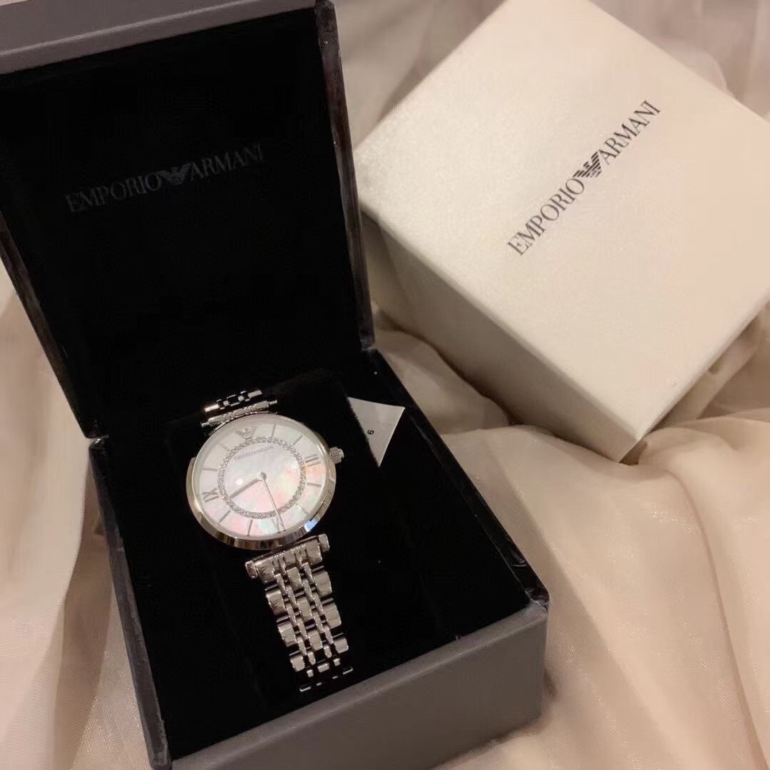 Emporio Armani Women's Mother of Pearl Dial Watch with Crystal Accents