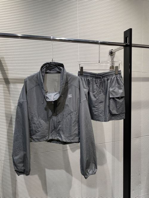 Miu Miu Summer Set: Windbreaker Jacket and Elastic Waist Shorts - Gray 1 Miu Miu Summer Set: Windbreaker Jacket and Elastic Waist Shorts - Gray