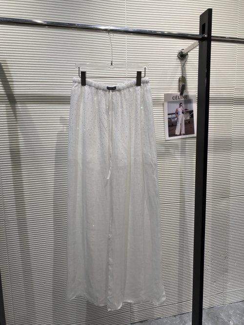 Miu Miu Summer Linen Rhinestone Straight-Leg Pants High Waist White 1 Miu Miu Summer Linen Rhinestone Straight-Leg Pants High Waist White