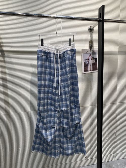 Miu Miu Plaid High-Waisted Wide-Leg Casual Pants with Drawstring Waist 1 Miu Miu Plaid High-Waisted Wide-Leg Casual Pants with Drawstring Waist