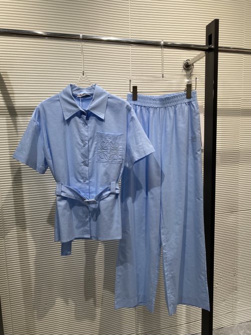 Loewe Summer Cotton-Linen Casual Set - Short Sleeve Shirt & Straight Pants 1 Loewe Summer Cotton-Linen Casual Set - Short Sleeve Shirt & Straight Pants