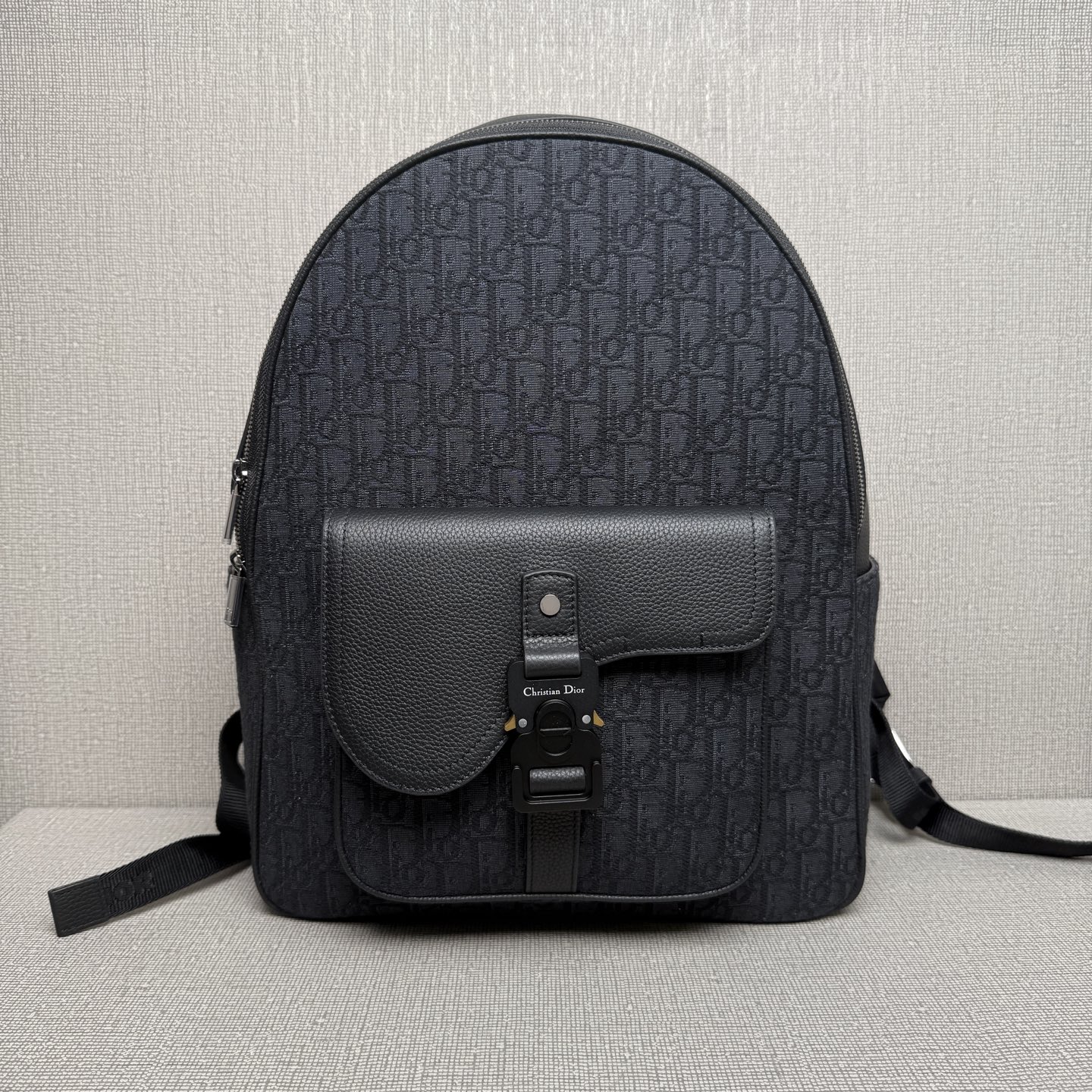 Dior Black Oblique Canvas Saddle Backpack with Leather Details