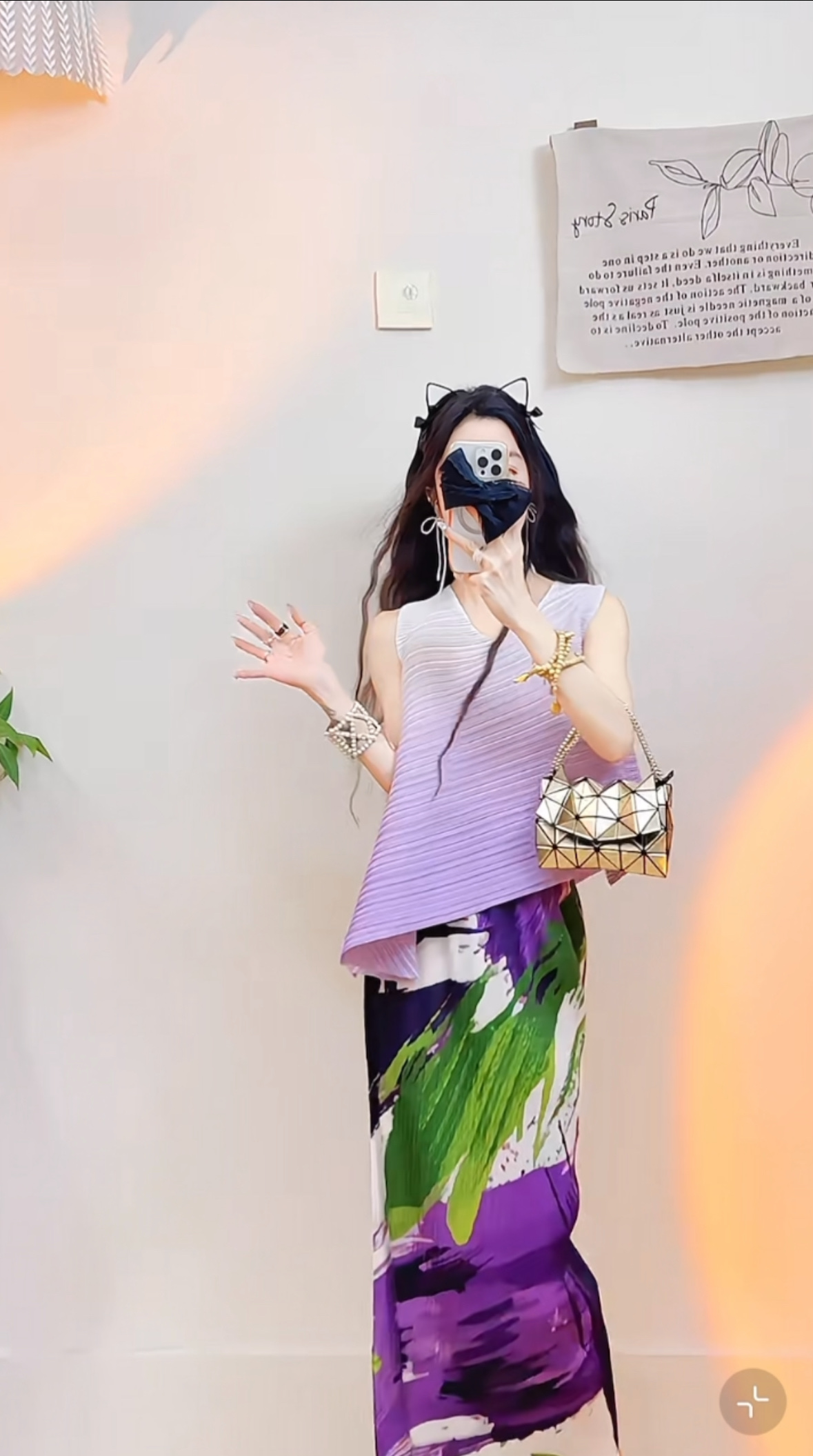 High-End Quality Women’s Outfit: Purple-Printed Semi-Skirt Suit with Three Houses for Life - 图片 2