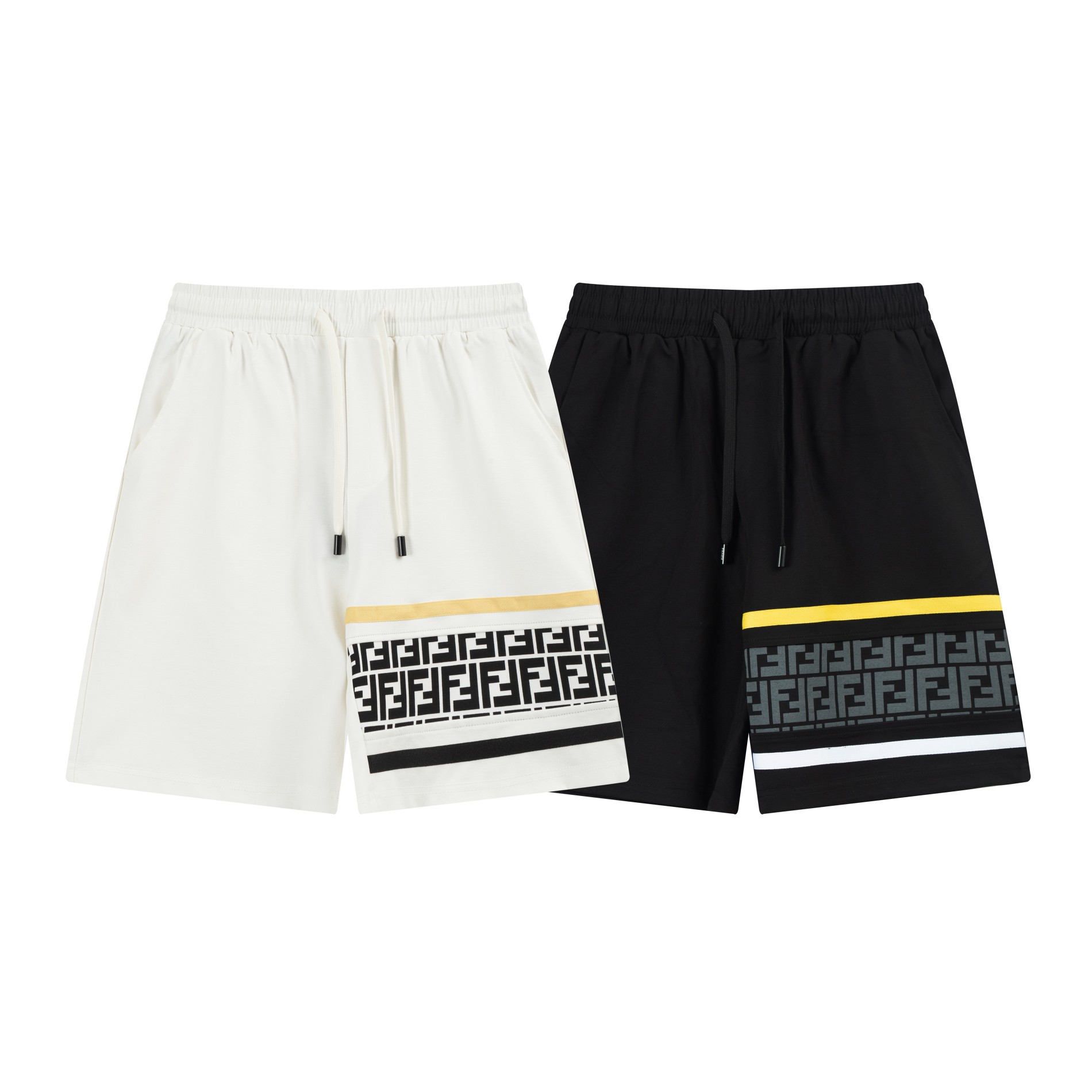 Fendi Weave Letter Embroidery Cow Belly Fabric Shorts, Cozy and Leisurely, White-Black, M-4XL. - 图片 9