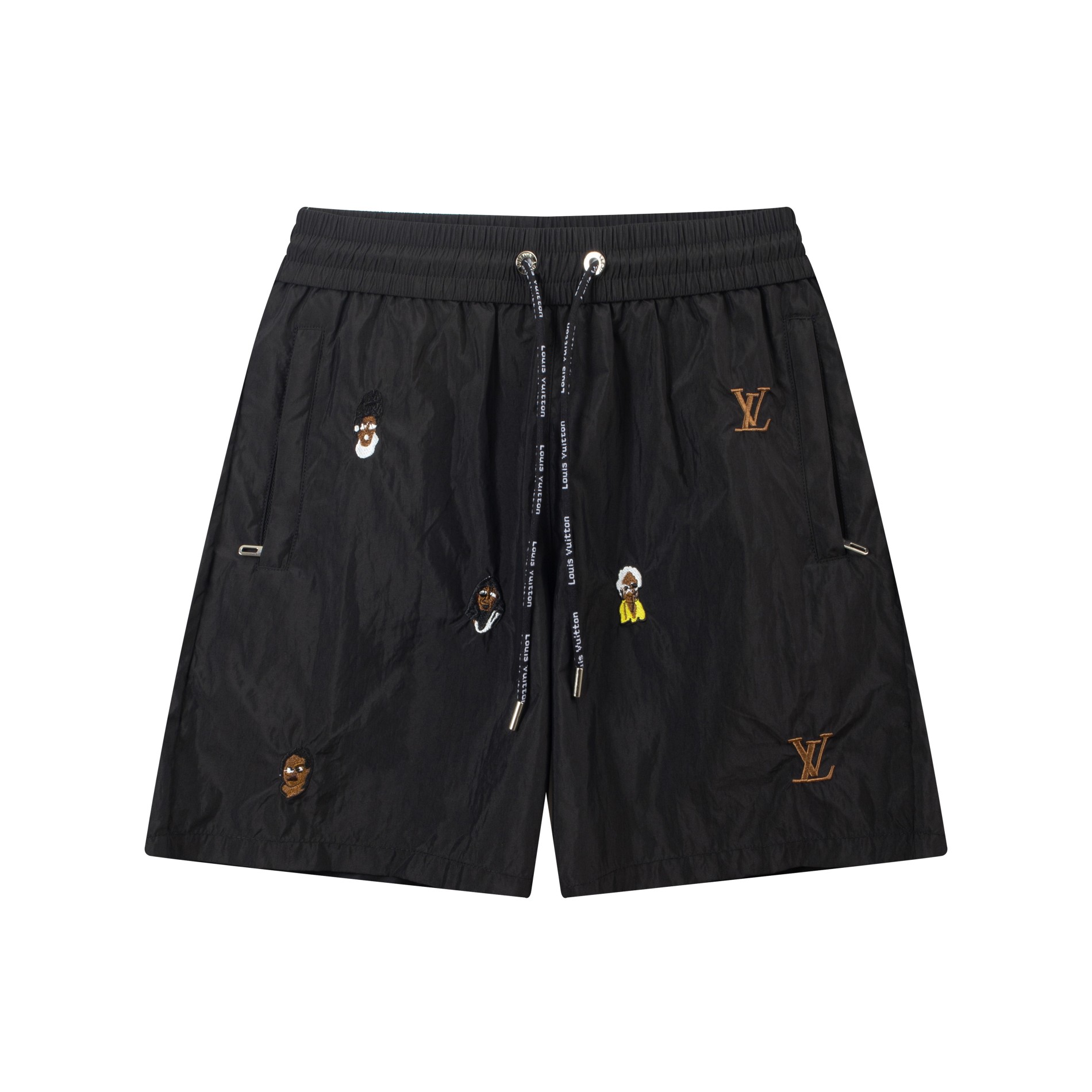 High Quality AAA Replica
 Louis Vuitton Clothing Shorts Black Embroidery Polyester Summer Collection Fashion Beach