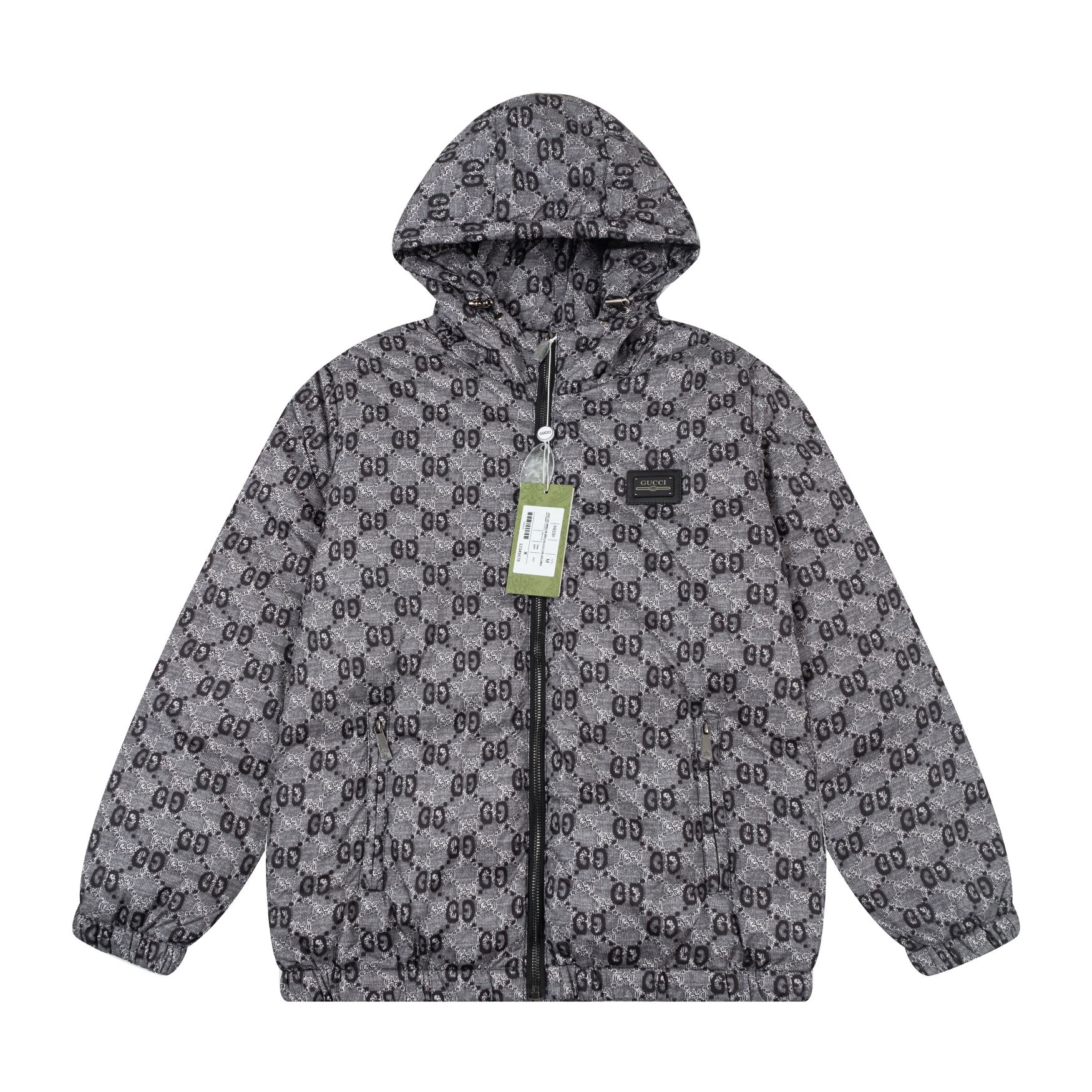 Gucci GUCCI 2024 Otoño/Invierno nuevo estilo chaqueta de plumas con capucha desmontable, clásico logo doble G en todo e…
