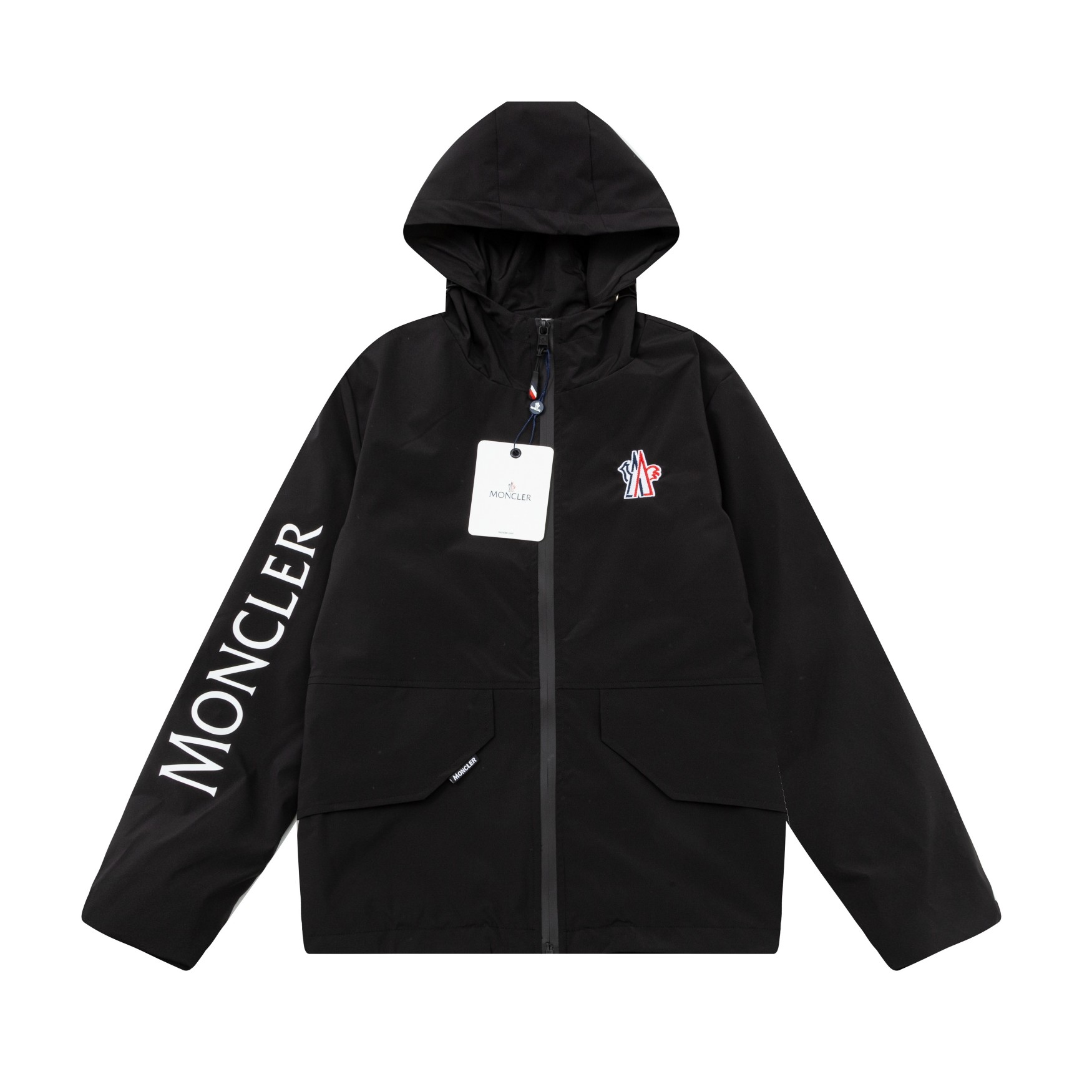 Moncler Clothing Coats & Jackets Black White Sewing Nylon Spring/Fall Collection Hooded Top