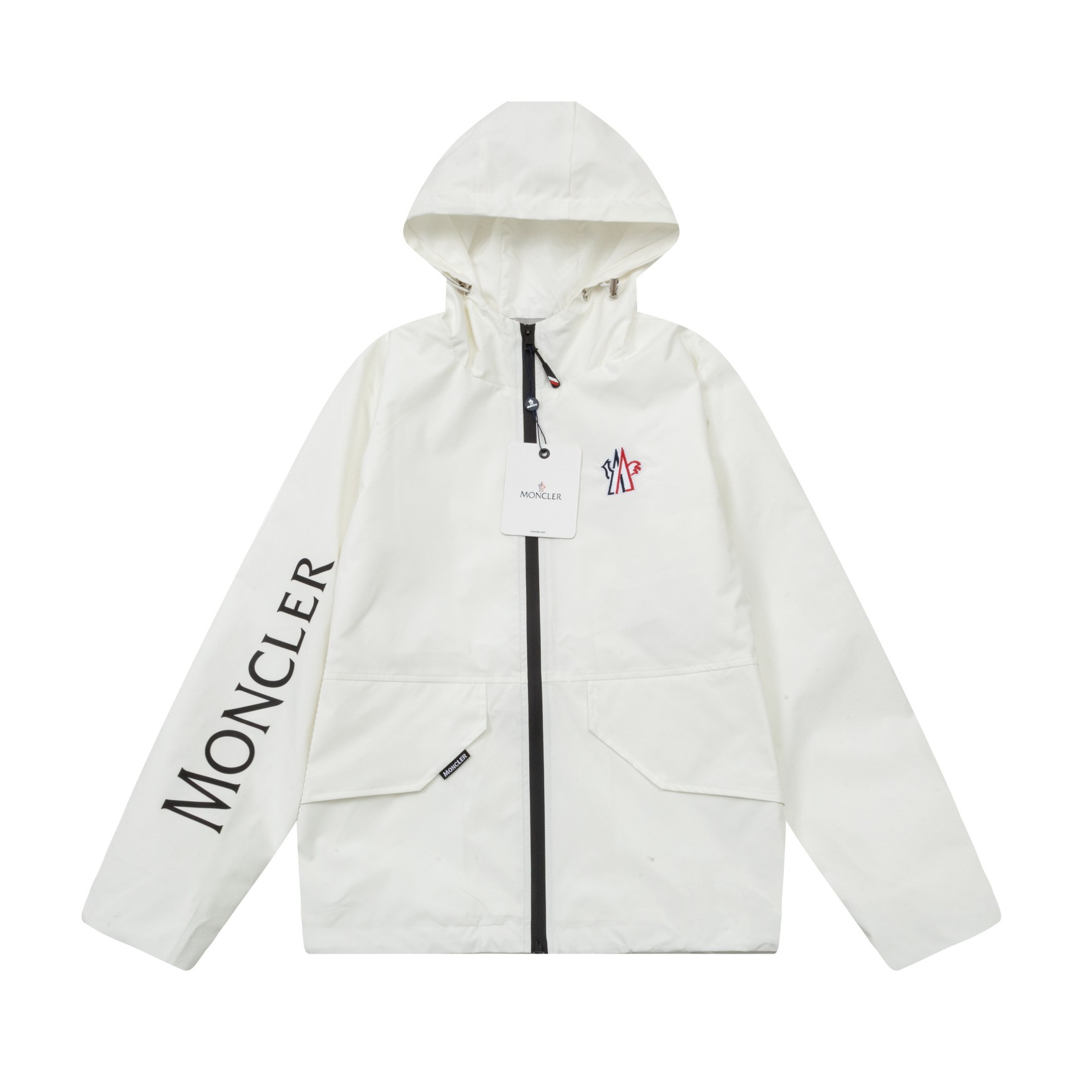 Moncler Clothing Coats & Jackets Black White Sewing Nylon Spring/Fall Collection Hooded Top