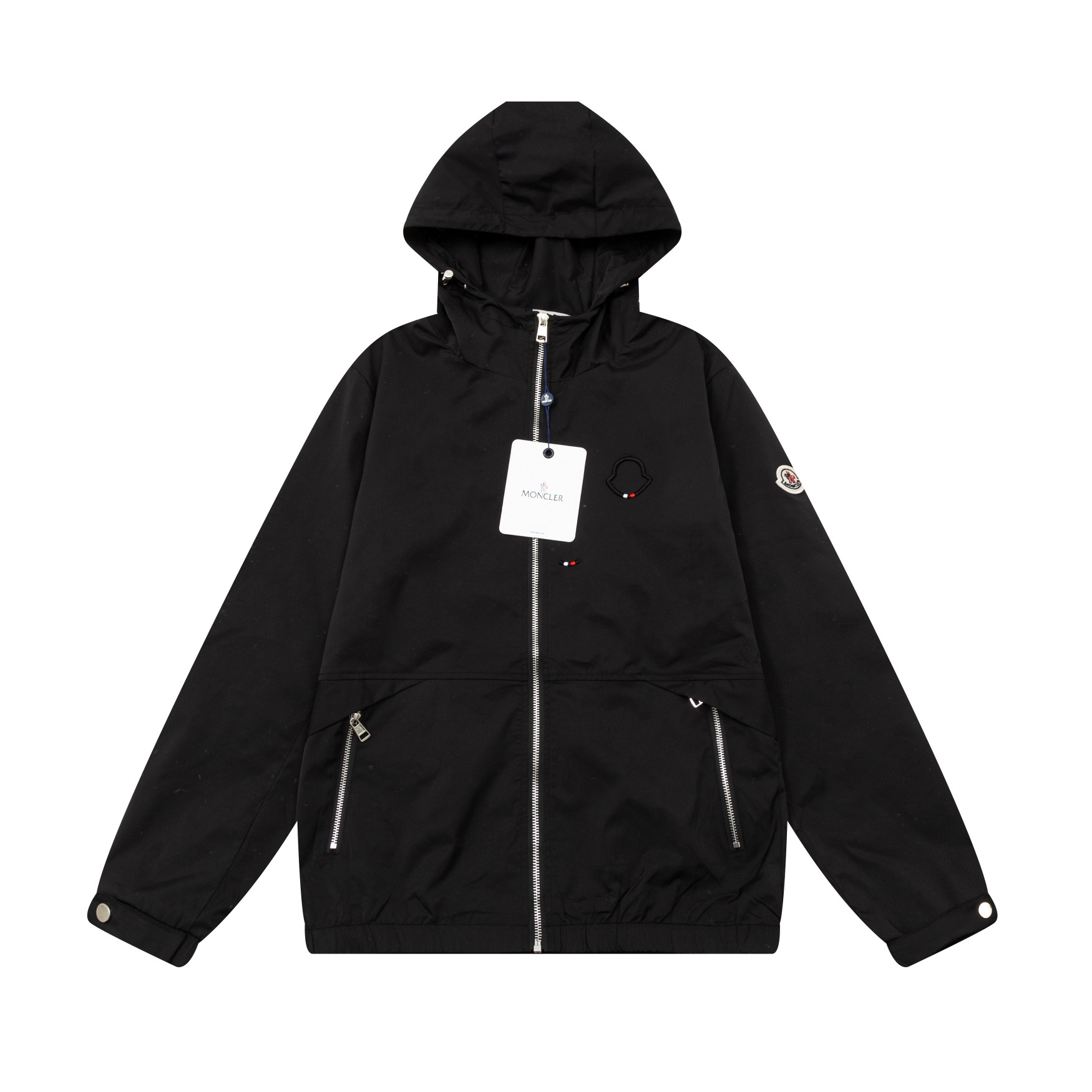 Moncler Clothing Coats & Jackets Black White Sewing Nylon Spring/Fall Collection Hooded Top