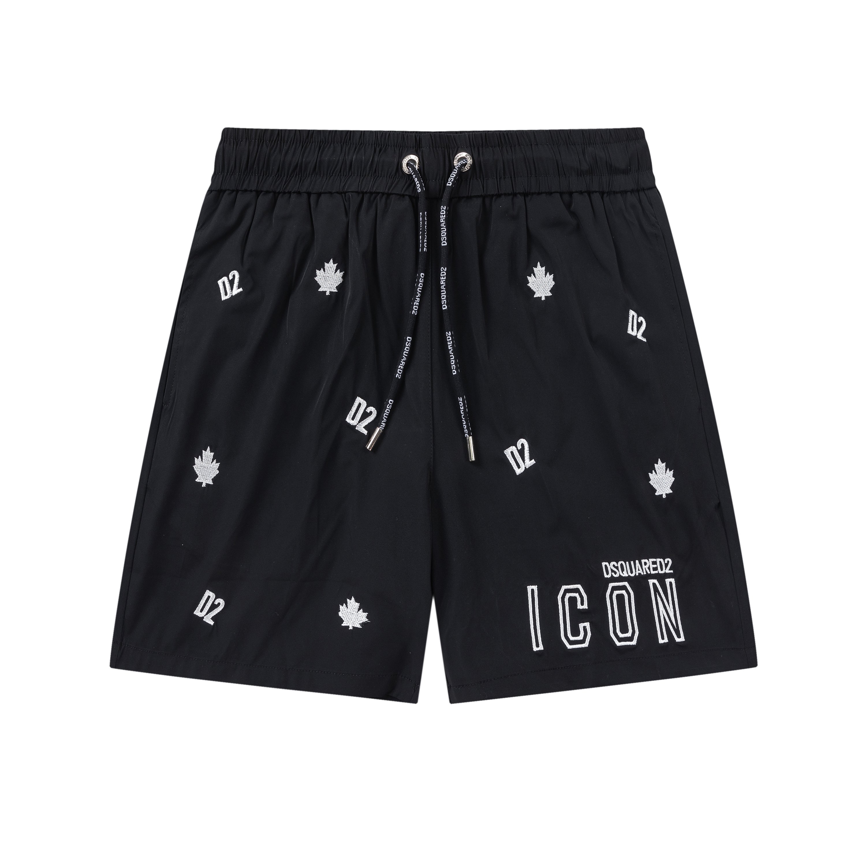 DSQUARED2 2025 Logo Embroidered Beach Shorts in Black, High-Quality Polyester, Various Sizes