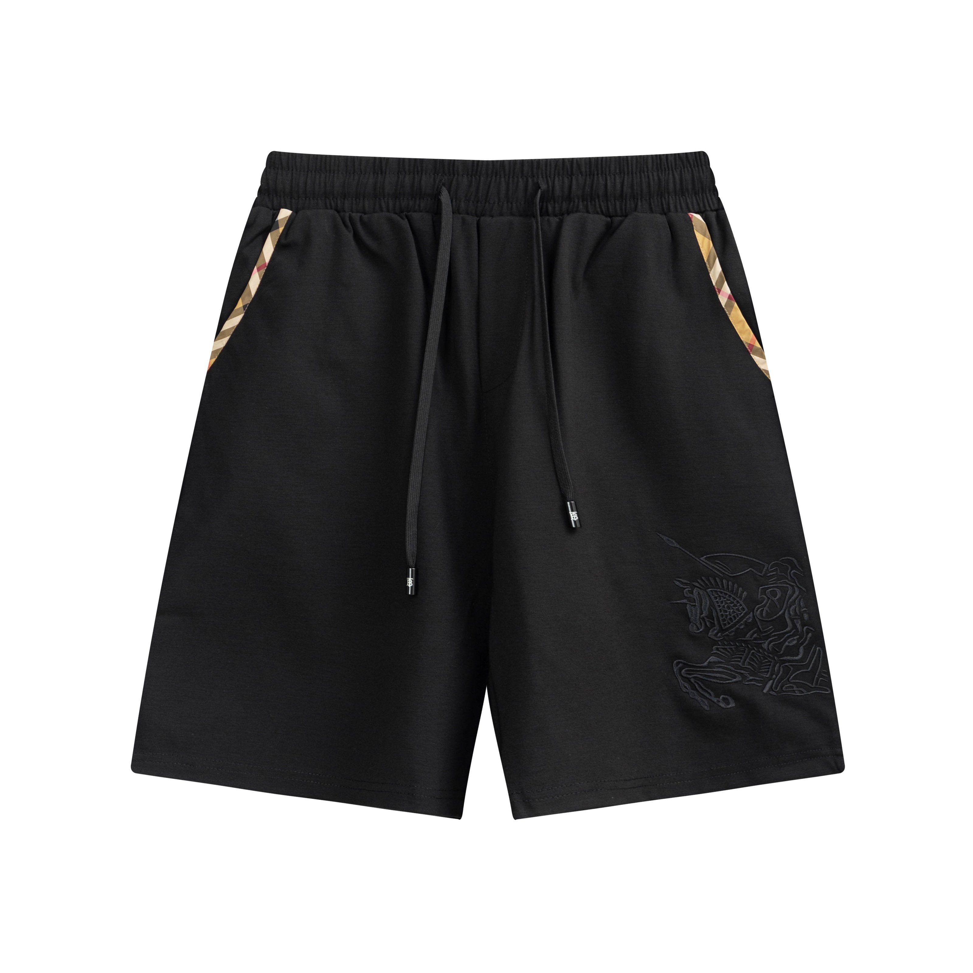 2025 BURBERRY 巴宝莉 Nuevos pantalones cortos de punto, tela personalizada, logo bordado con técnica de punto. Corte ajust…
