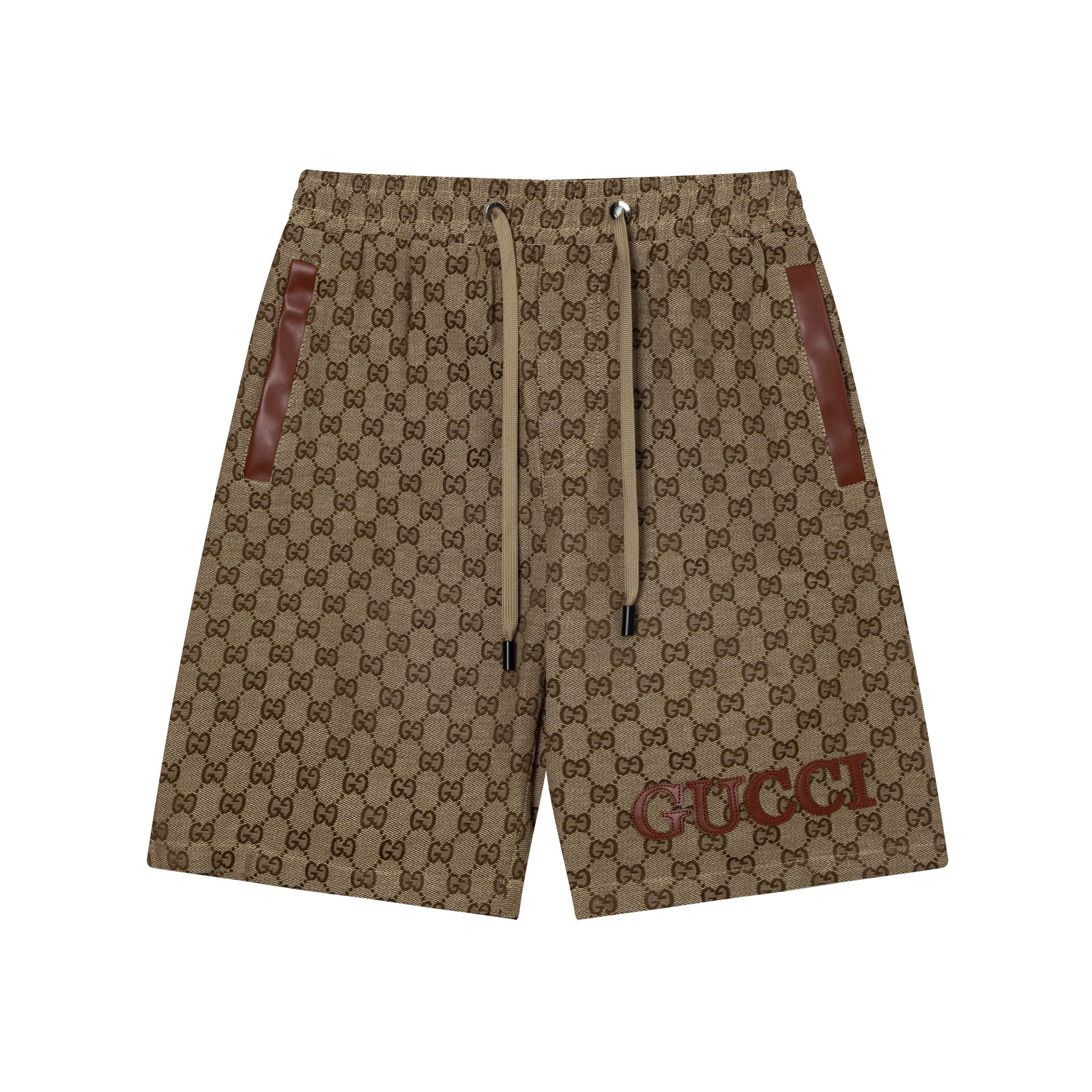 Pantalones cortos de jacquard de punto nuevos de GUCCI 2025, tela personalizada, logo doble G de piel con técnica de pu…