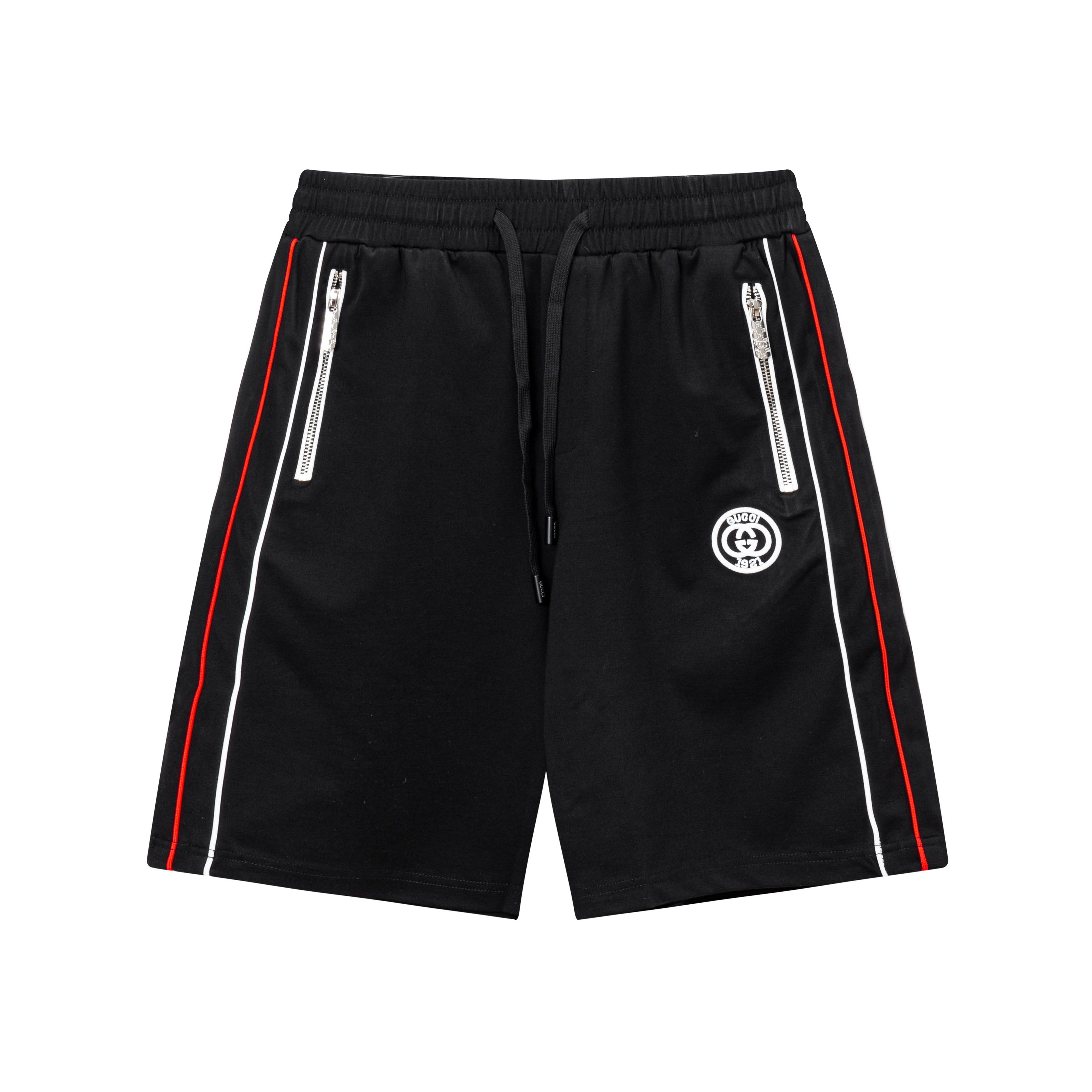 Pantalones cortos de punto nuevos de GUCCI 2025, tela personalizada, cremallera de metal y logo bordado con técnica de …