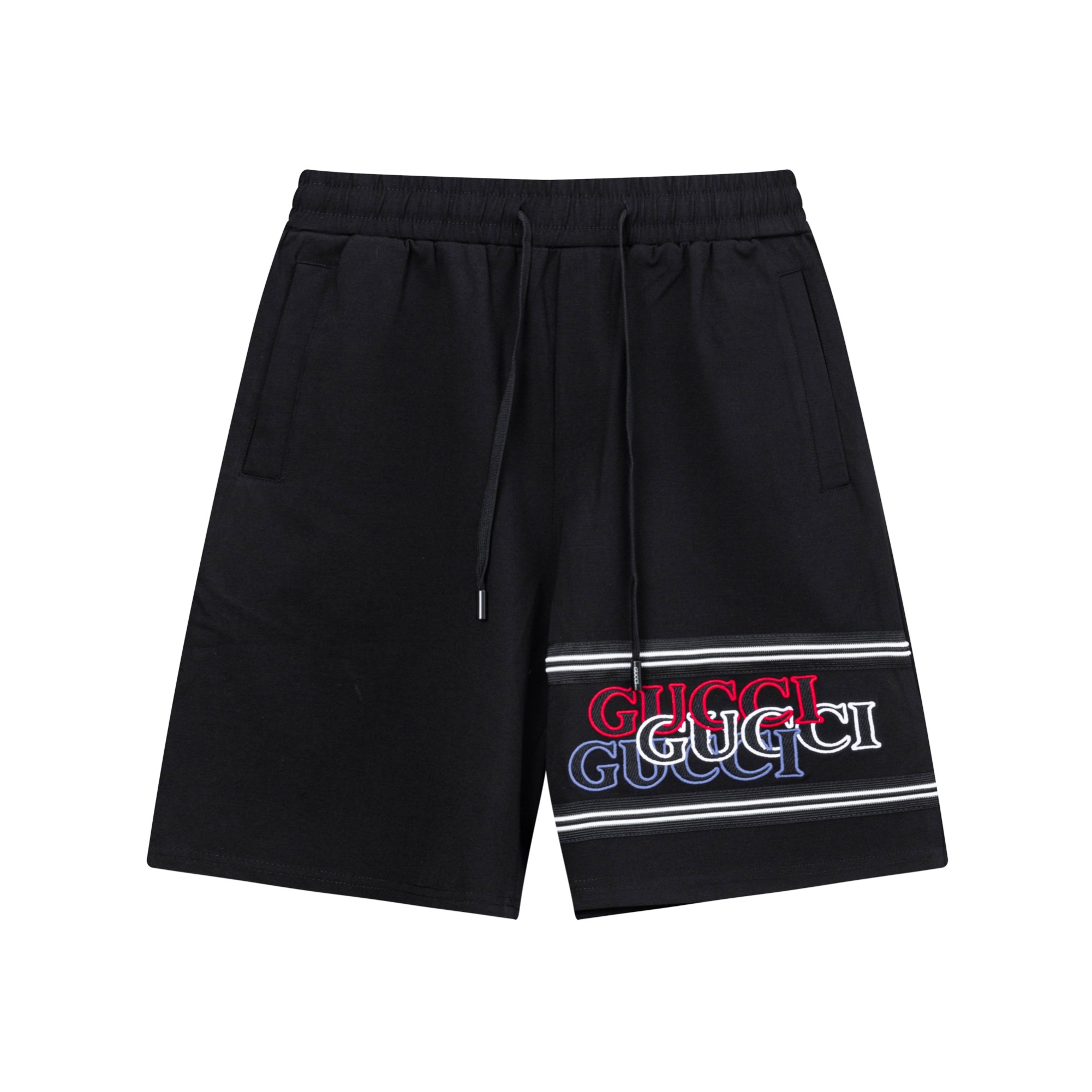 Pantalones cortos de punto nuevos de GUCCI 2025, tela personalizada, logo bordado con técnica de punto. Corte ajustado …