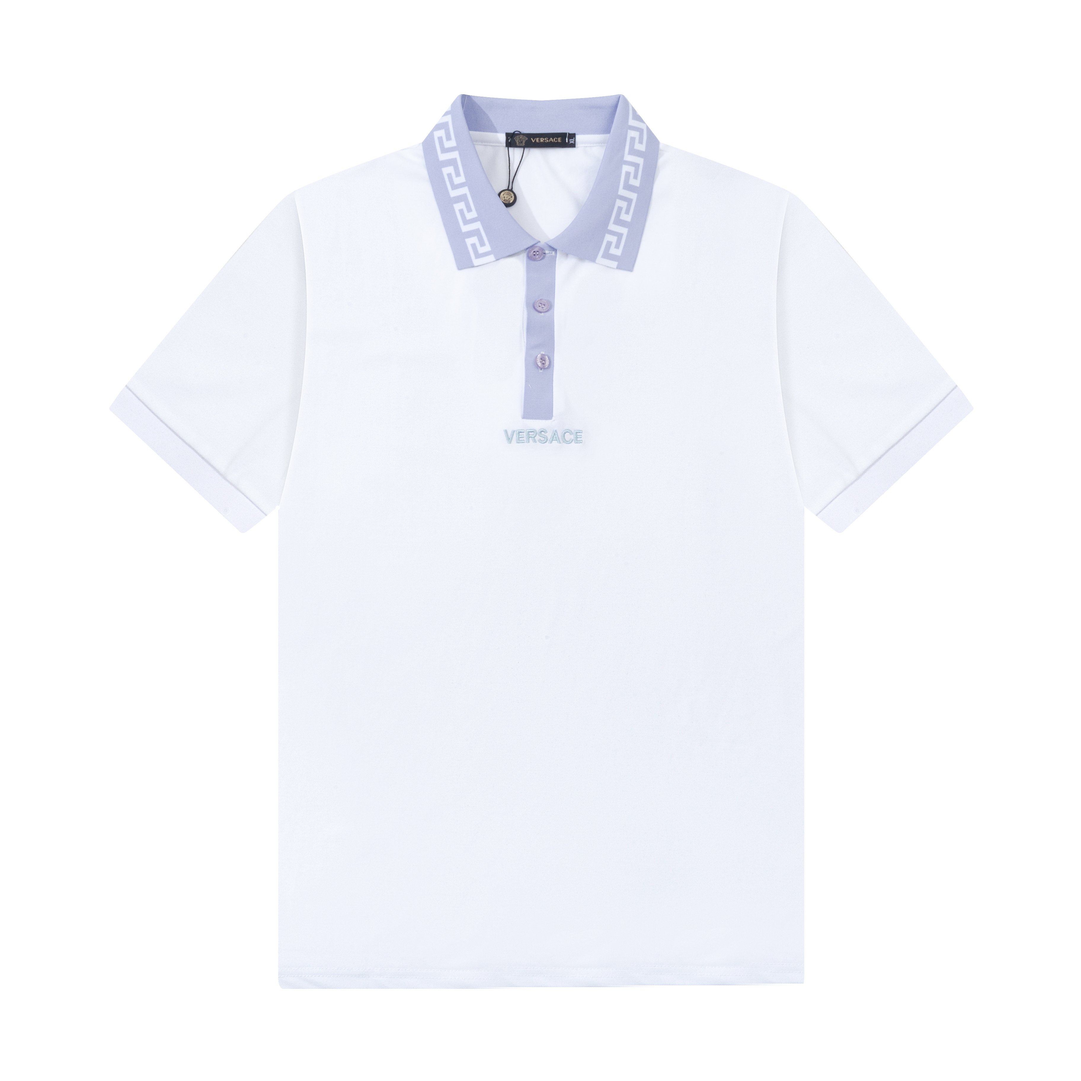 High-Quality Versace Polo Shirts with Gorretex Logo Buttons in White and Light Blue - 图片 1