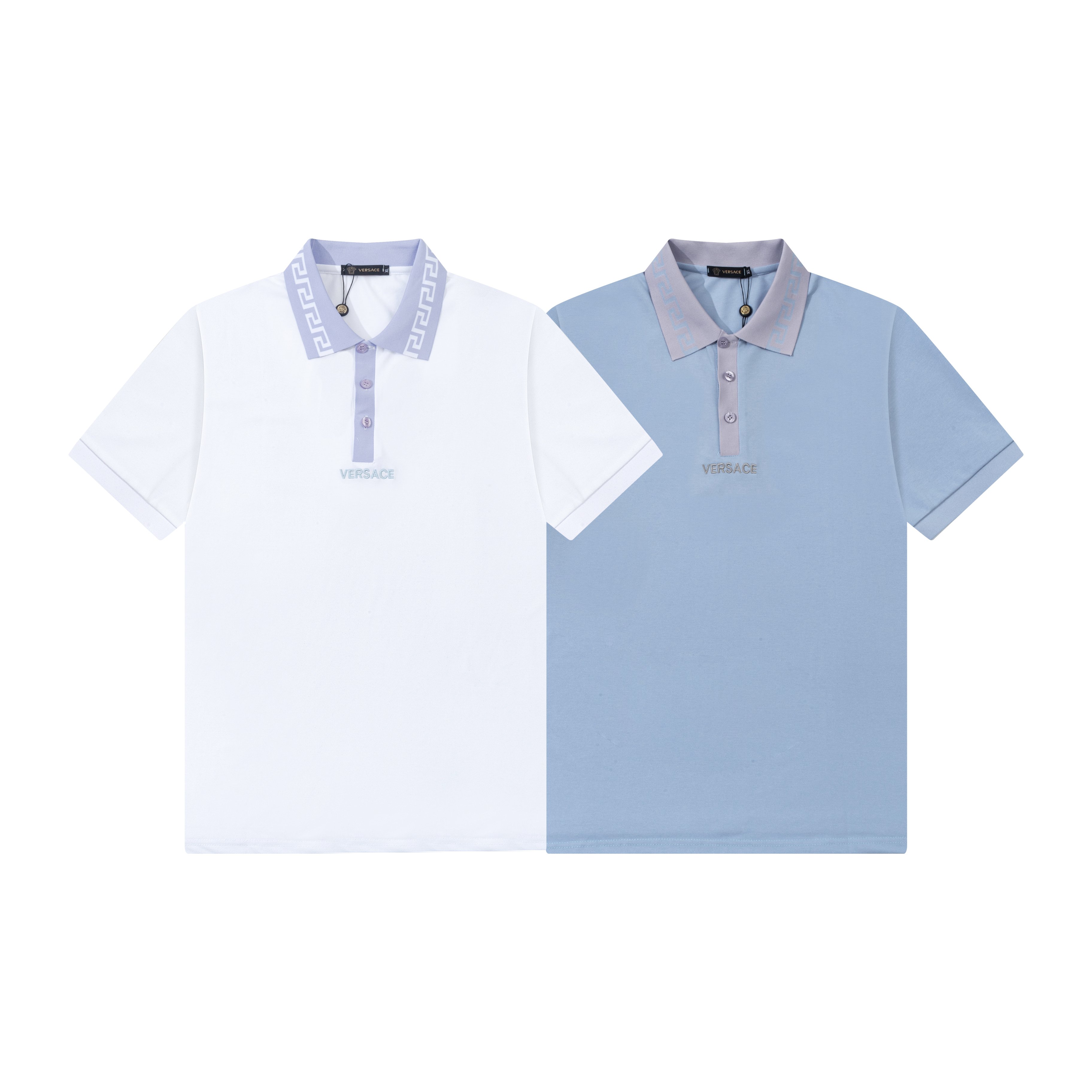 High-Quality Versace Polo Shirts with Gorretex Logo Buttons in White and Light Blue. - 图片 9